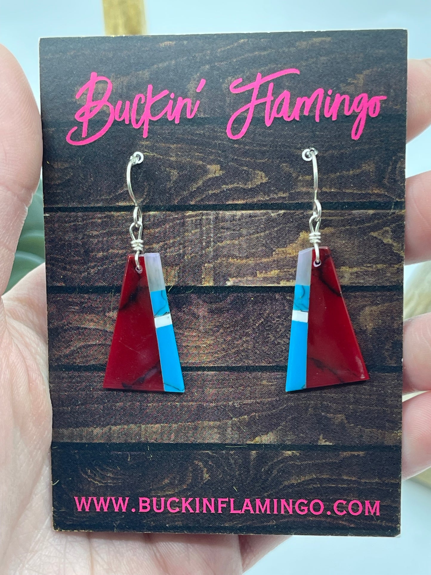 2" Red Coral and Turquoise Dangle Earrings