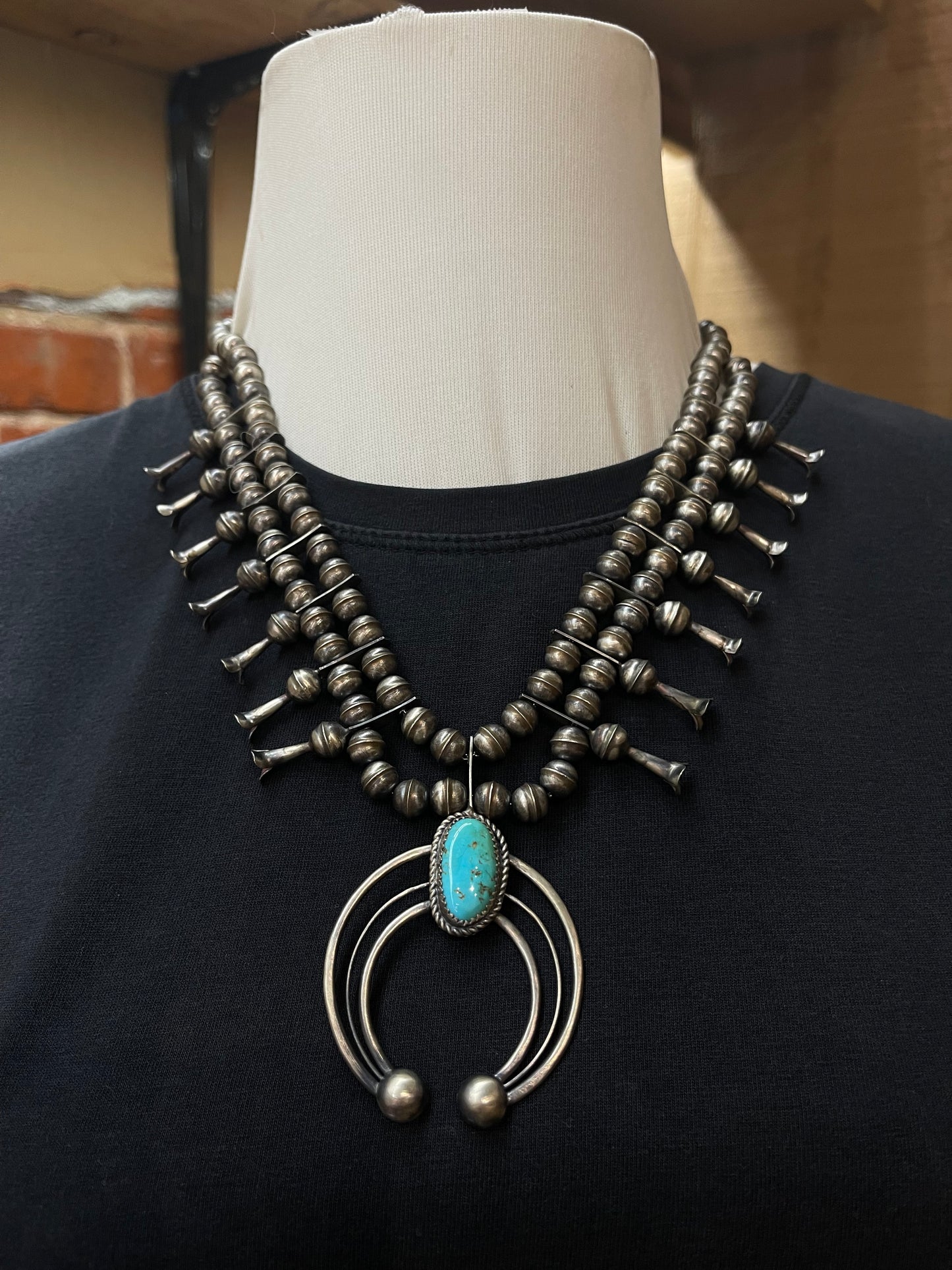 20" Turquoise Naja Squash Blossom Necklace