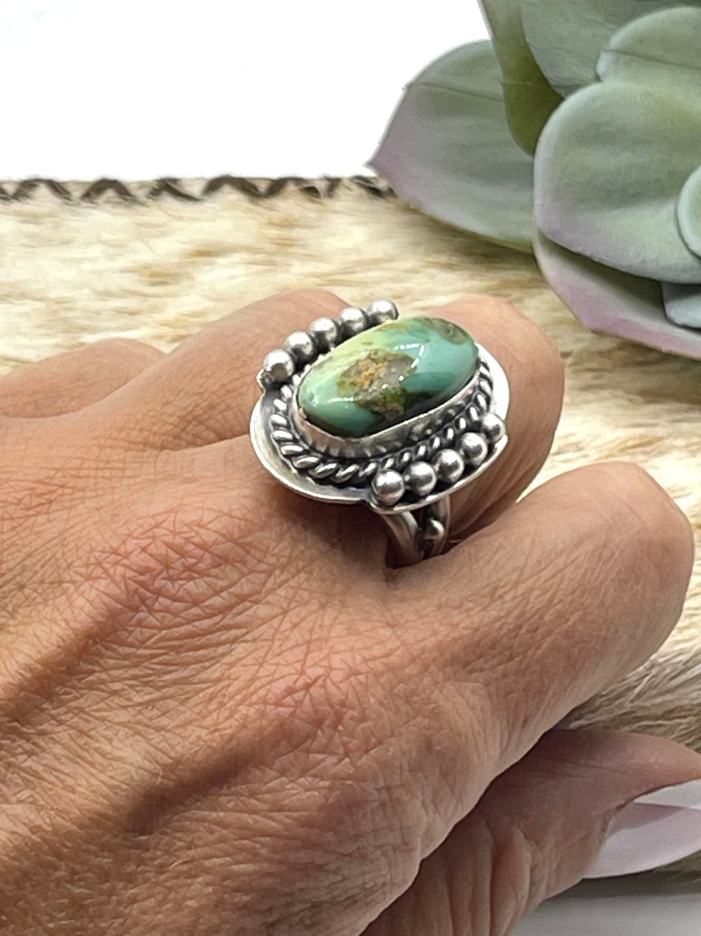 Adjustable 5.0-8.0 Sonoran Gold Turquoise Oval Ring
