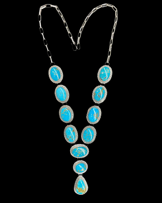 30" Sleeping Beauty Turquoise Lariat by J. Piaso Jr., Navajo