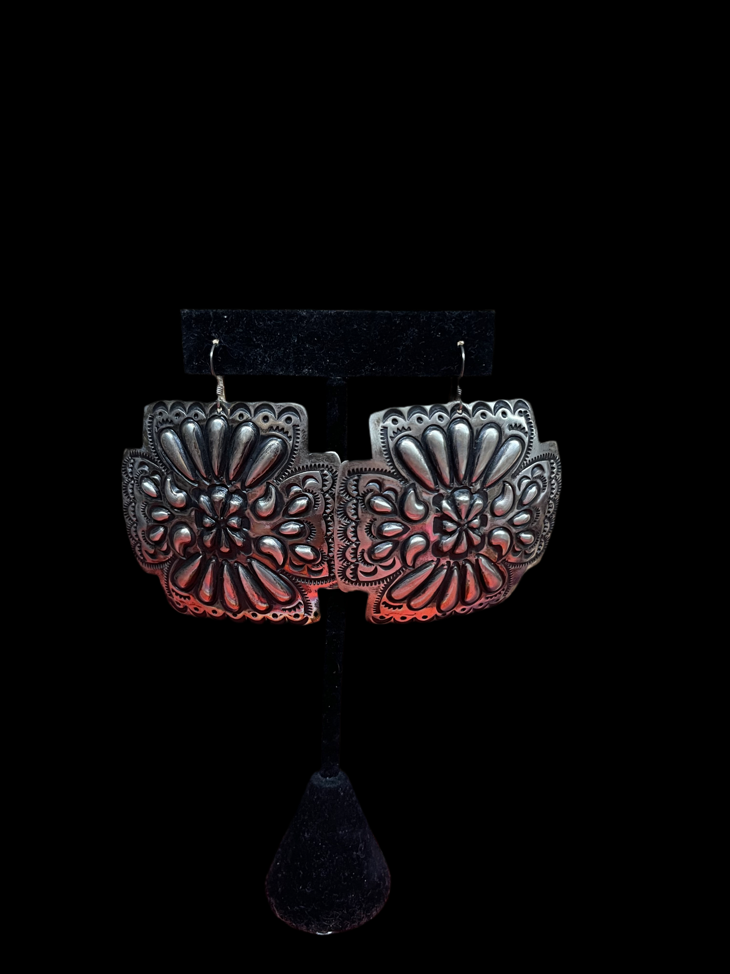 Stamped Concho Earrings by L. Tahe, Navajo