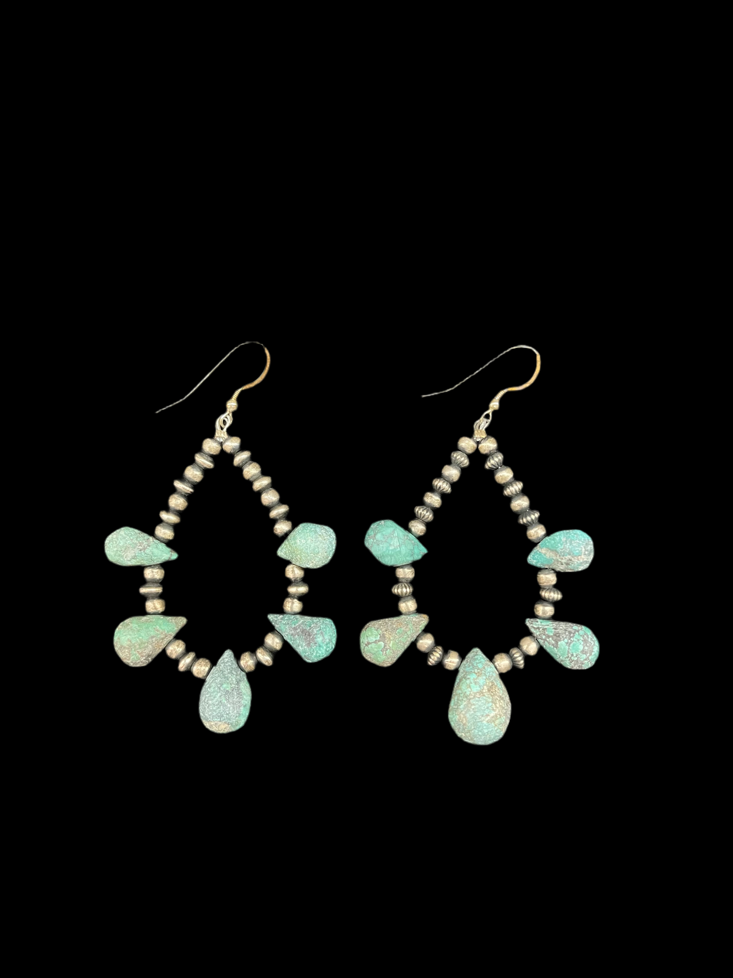 3mm Navajo Pearl and Turquoise Nugget Teardrop Dangle Earrings