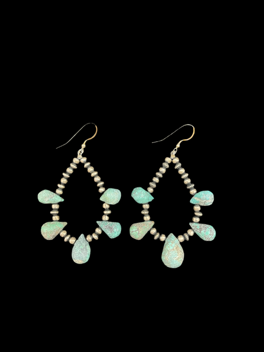 3mm Navajo Pearl and Turquoise Nugget Teardrop Dangle Earrings