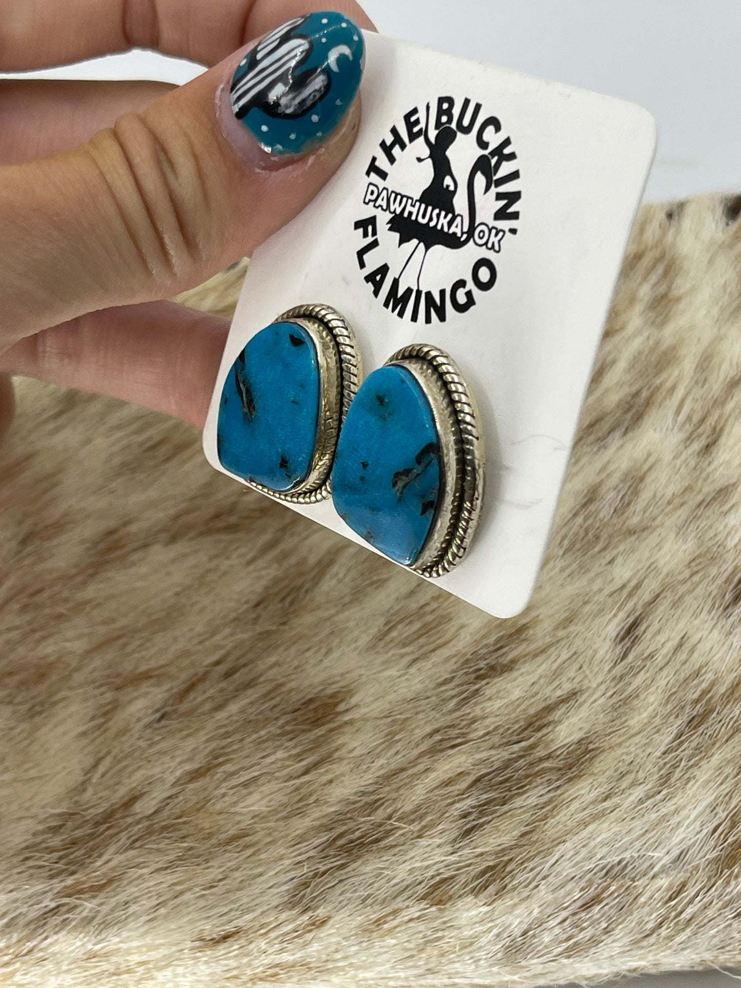 Kingman Turquoise Earrings By Gilbert Nez, Navajo