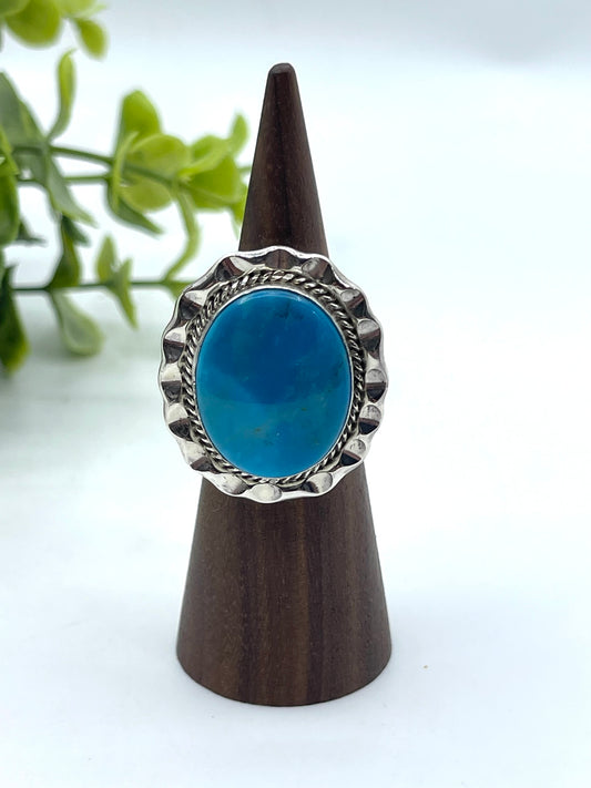 6.0 Kingman Turquoise Oval Ring by Samuel Yellowhair, Navajo