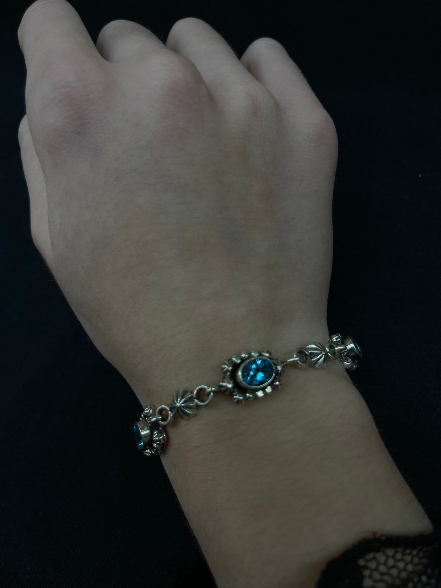 6 3/4" Blue Topaz Linked Bracelet by Running Bear, Navajo