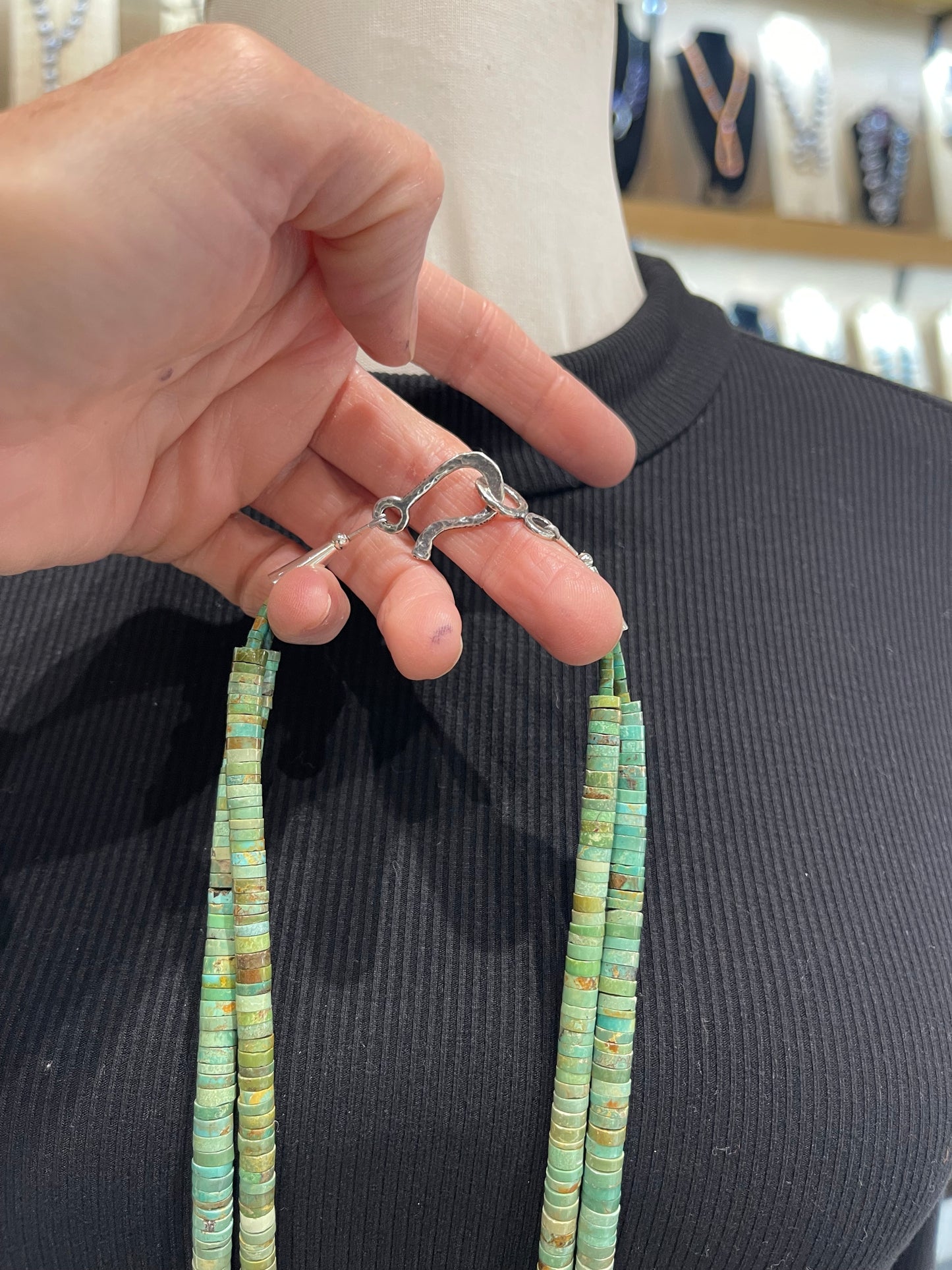 20" Pipestem & Onyx Horse Necklace By Jolene Bird, Santo Domingo