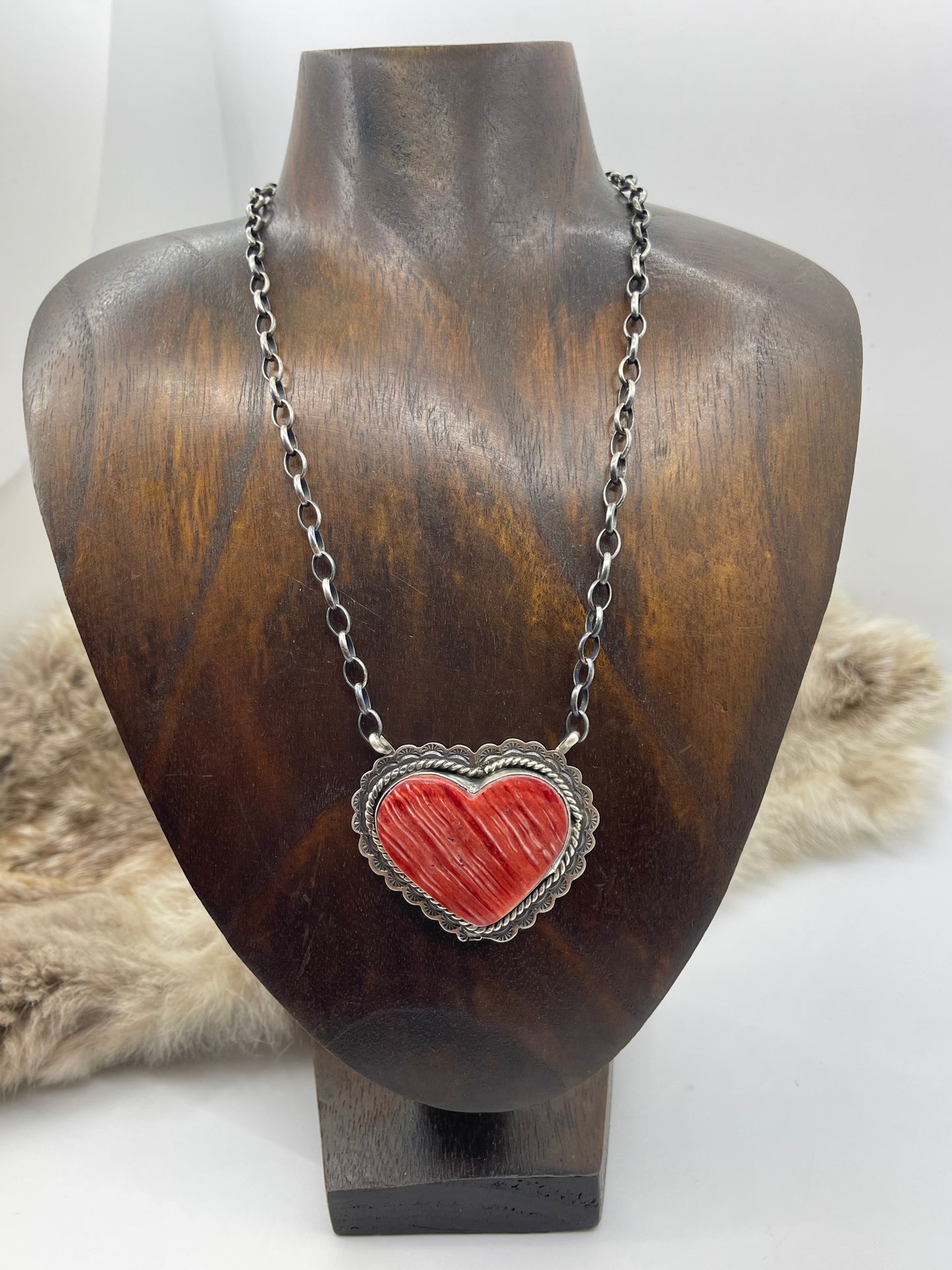 17" #8 Red Spiny Oyster Necklace by Rick Enriquez, Navajo