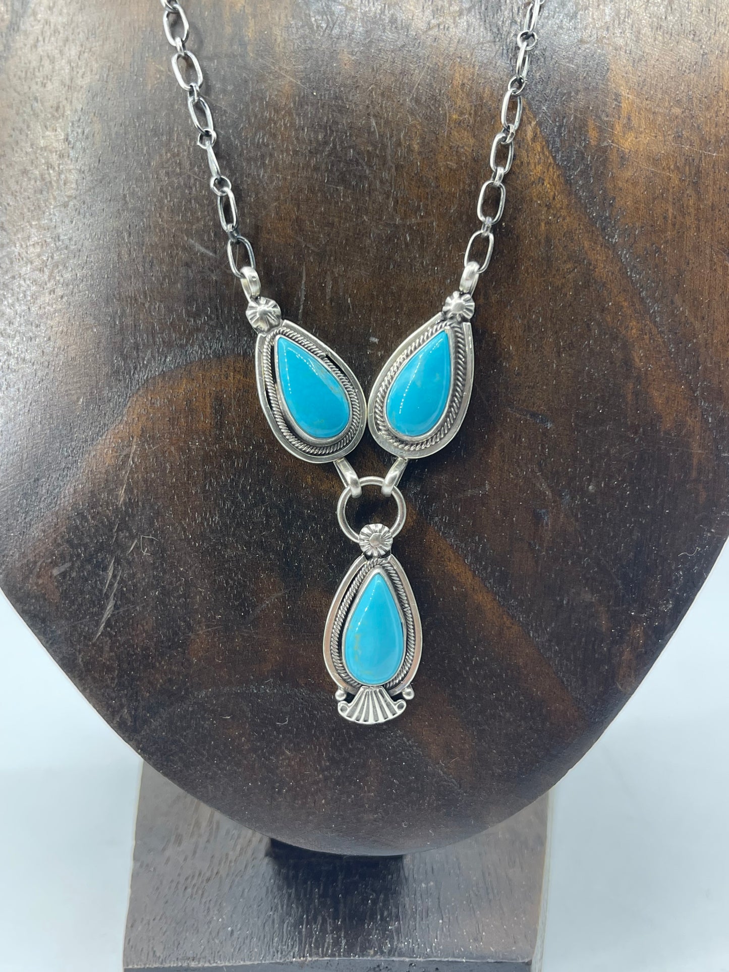 18" 3 Stone Dainty Lariat Necklace by Verley Betone, Navajo