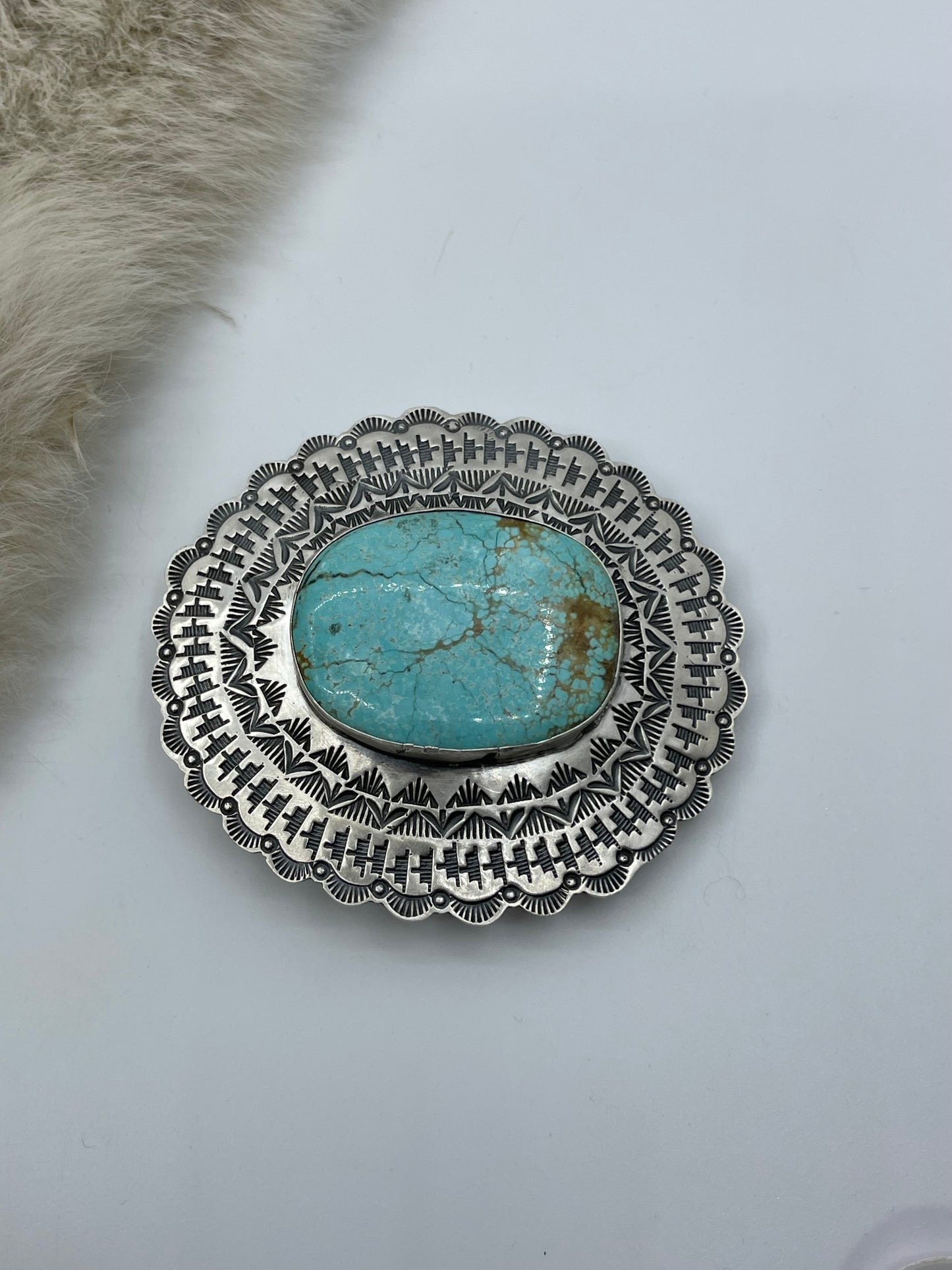 #8 Turquoise Belt Buckle 3.25” x3” by Rick Enriquez, Navajo
