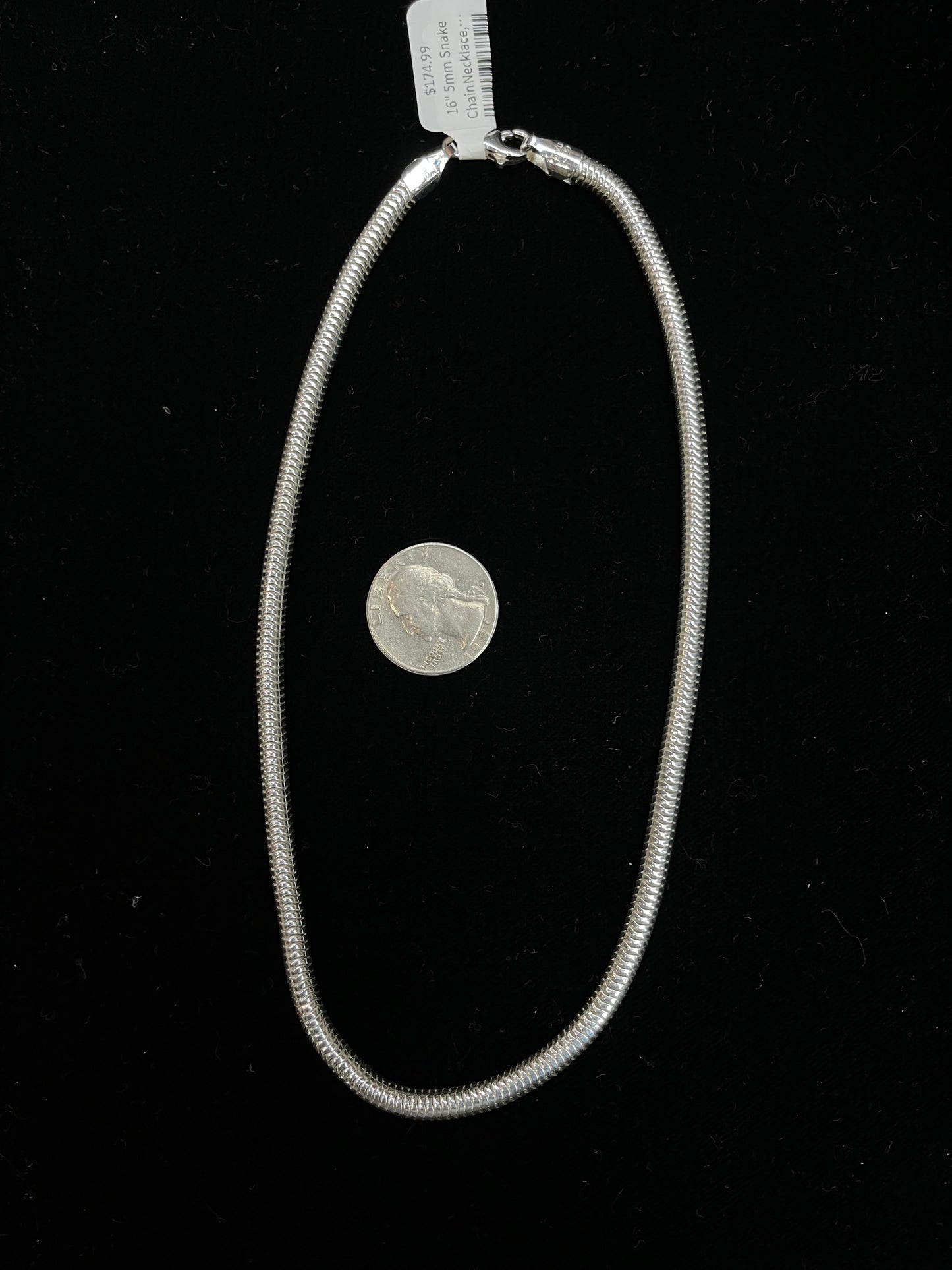 16" 5mm Snake Chain Necklace, Italy Made