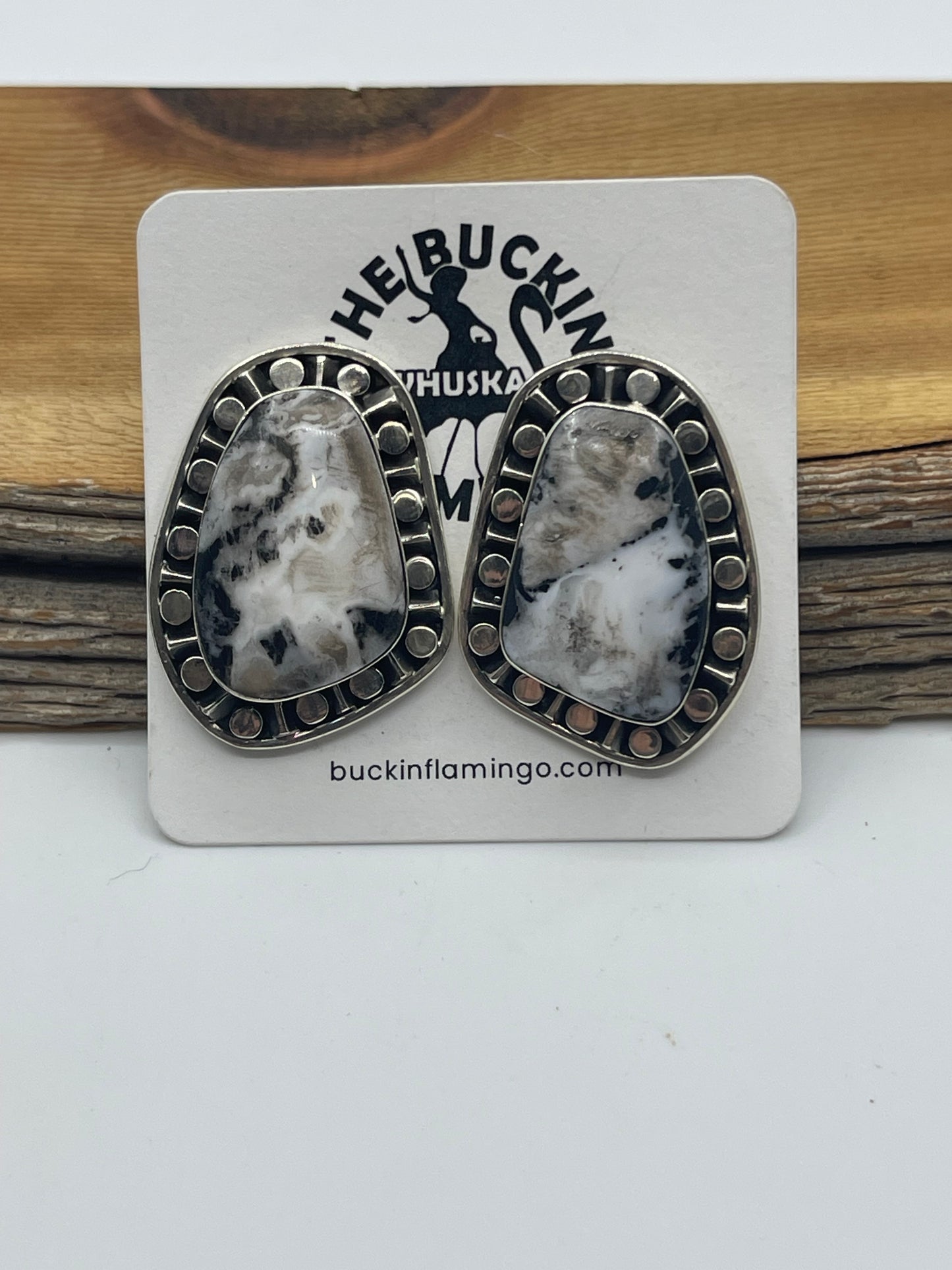 White Buffalo Post Earrings by Sharon Mcarthy, Navajo