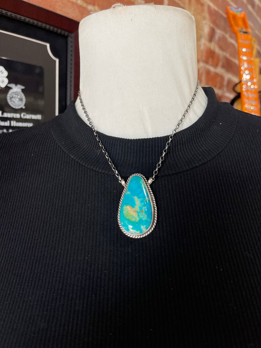 16" Kingman Turquoise Necklace by Johnny Dixon, Navajo