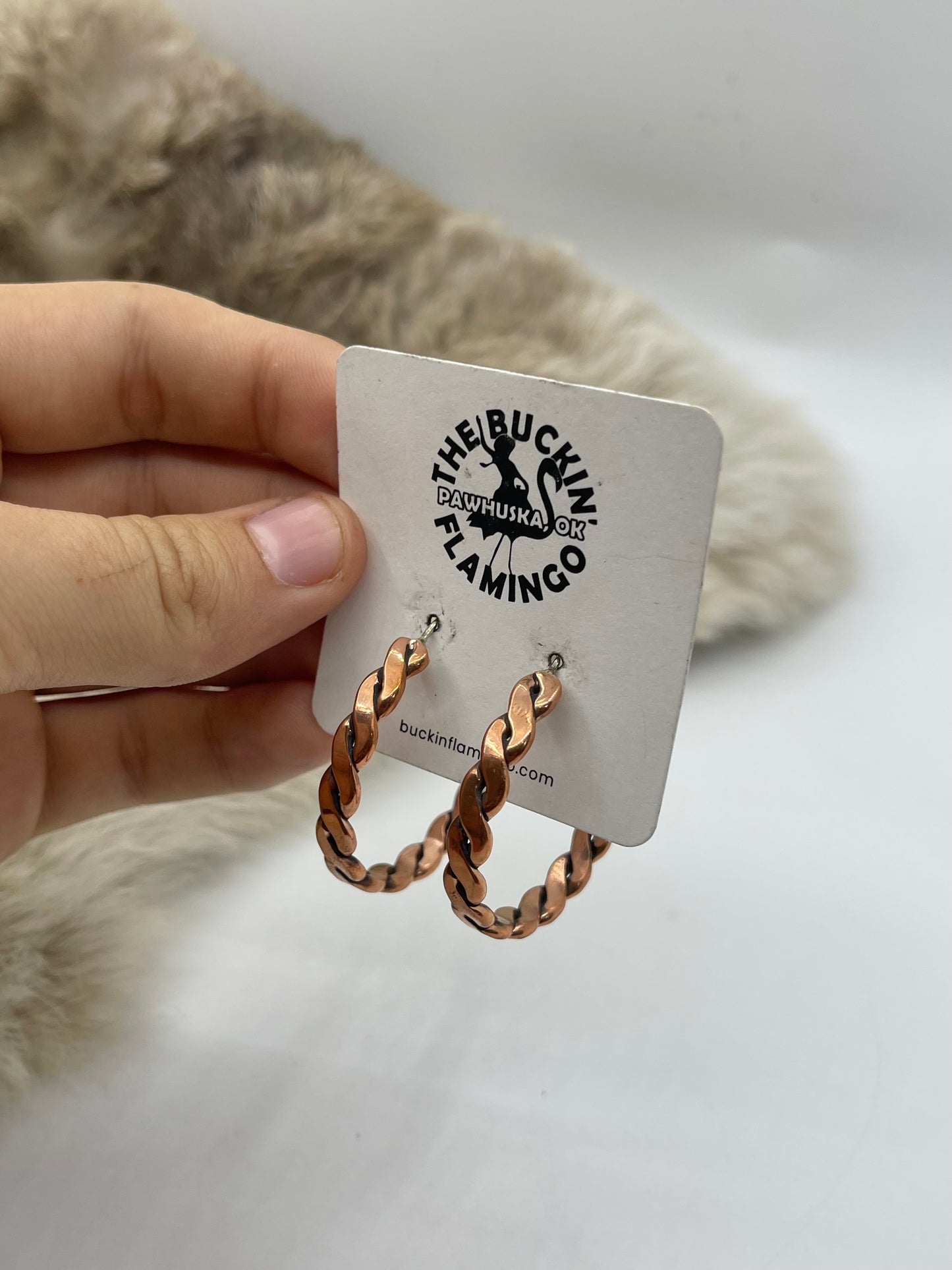 Twisted Copper Hoop Post Earrings by Tahe, Navajo