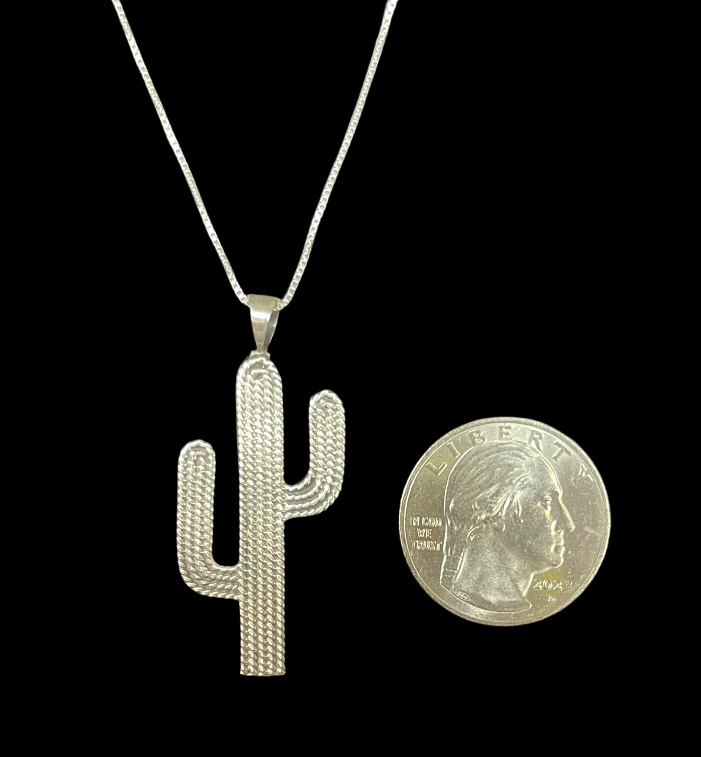 Sterling Silver Cactus on a 14" Box Chain by Louise Joe, Navajo