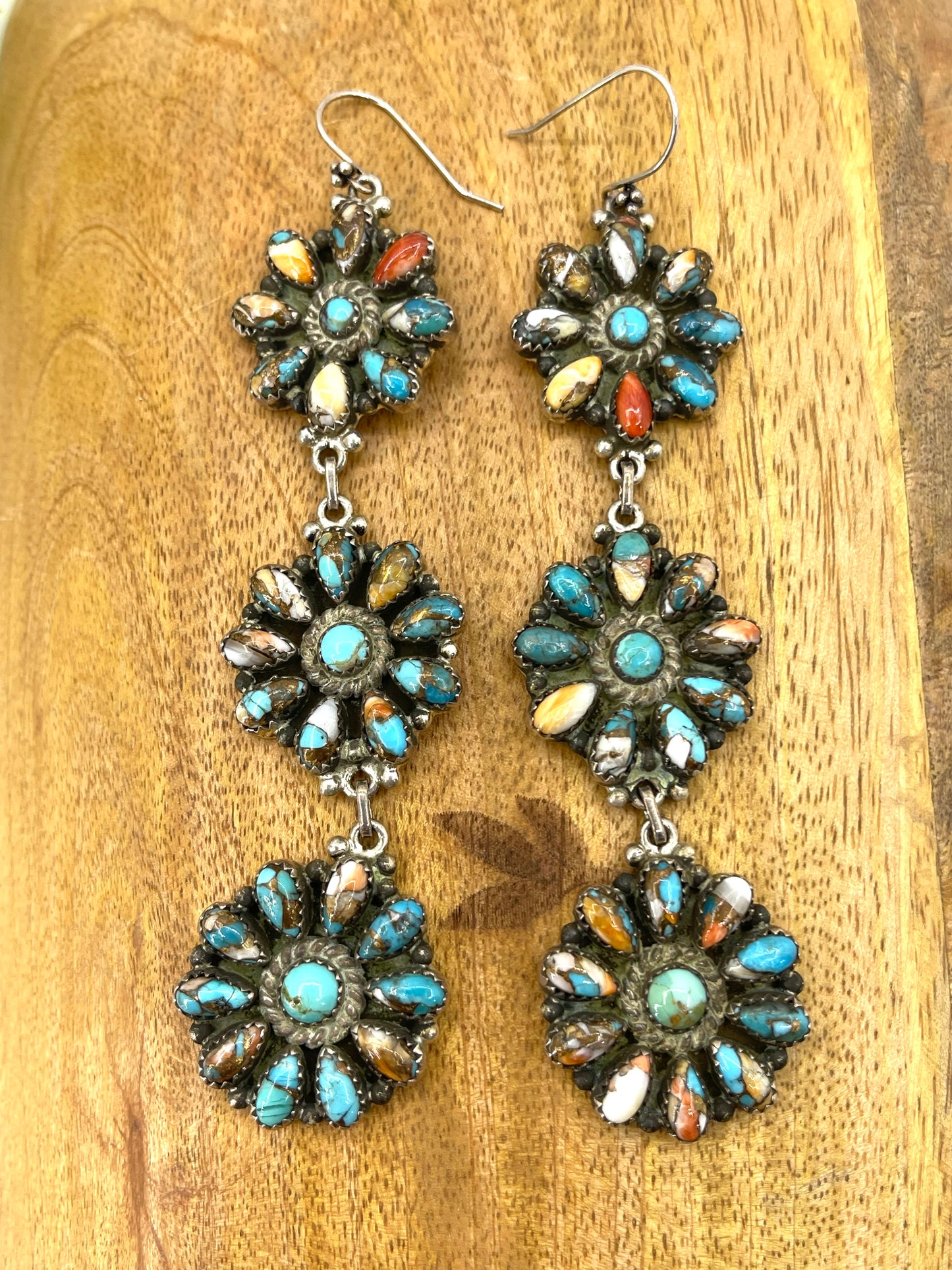 Orange Crush 3 Cluster Long Dangle Earrings