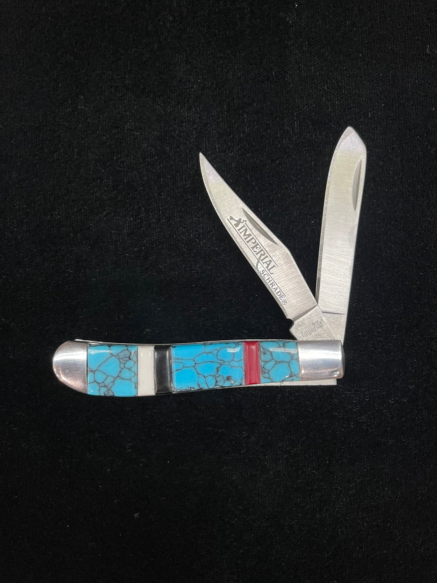 Inlay Two-Blade Trapper Style Knife by Bevis Tsadaisi, Zuni