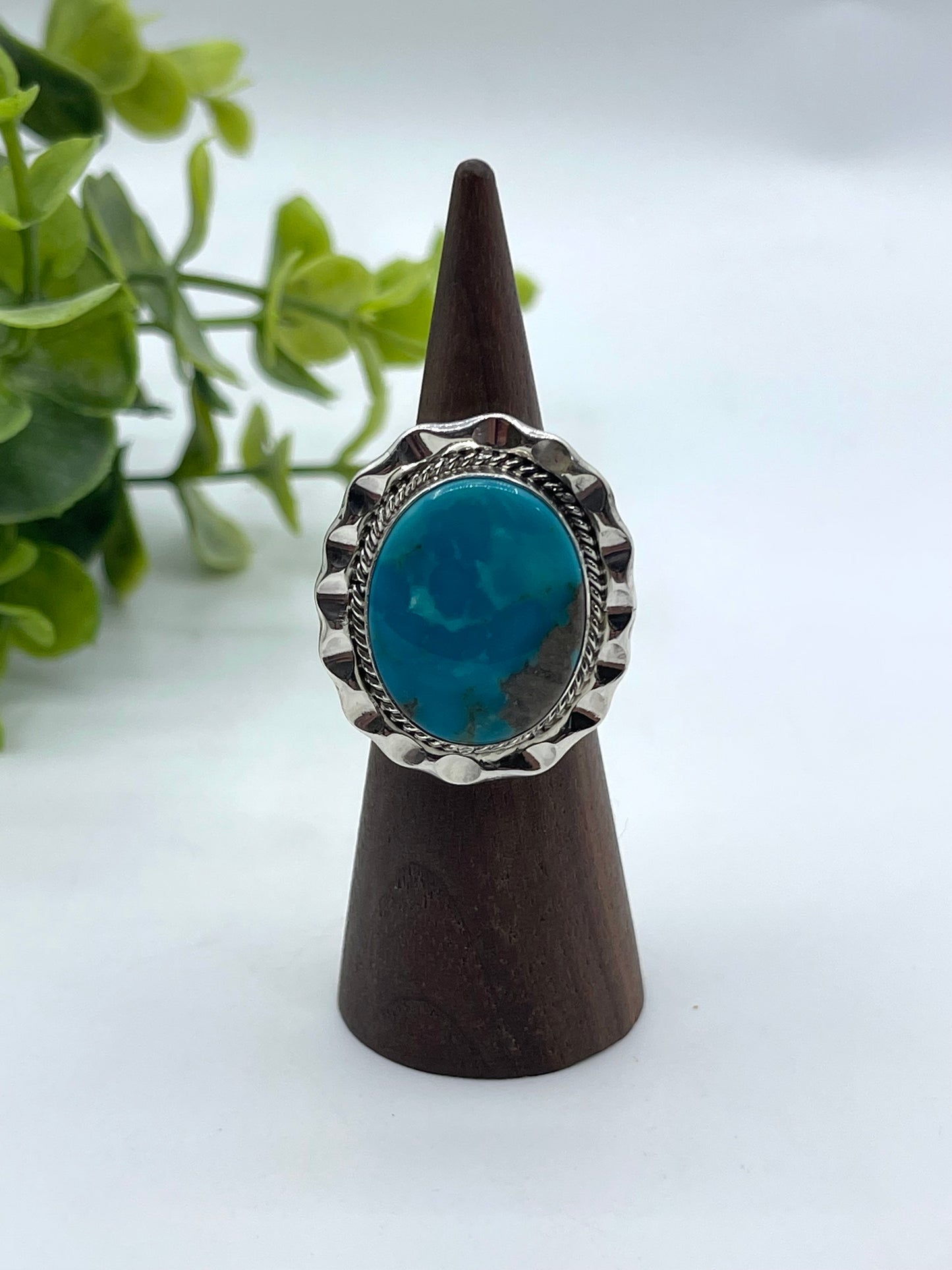 6.0 Kingman Turquoise Oval Ring by Samuel Yellowhair, Navajo