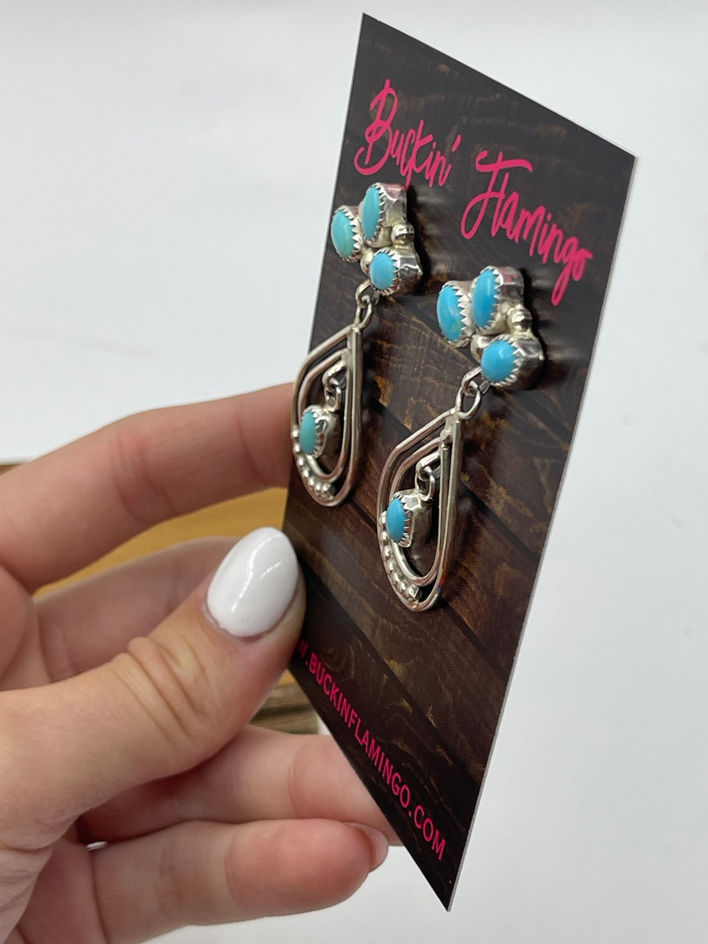 Turquoise Cluster Teardrop Post Dangle Earrings by Anna Spencer, Navajo