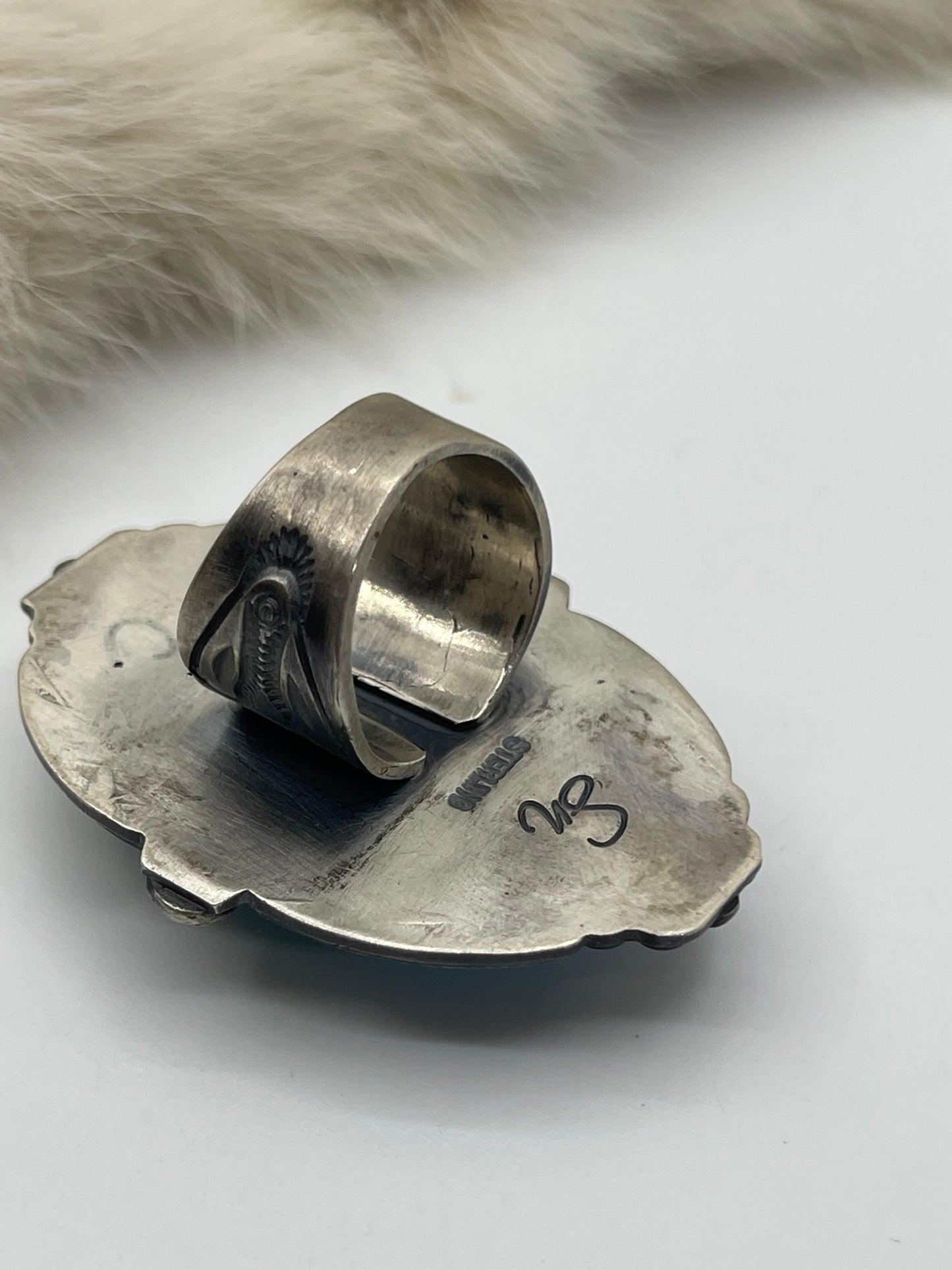 7.5 Oval Turquoise Ring by Steven Nez, Navajo