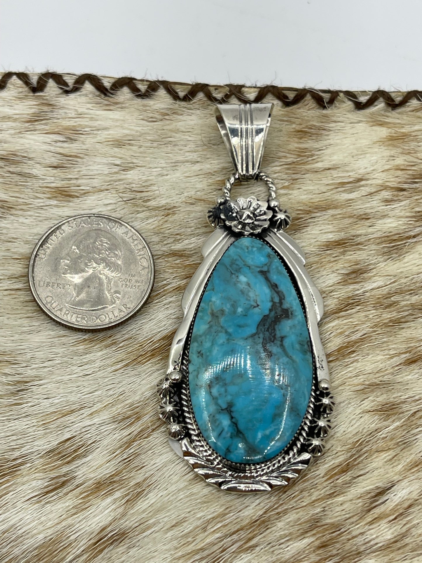 Kingman Turquoise Teardrop Pendant with a 4.8mm Bale by Rose Lee, Navajo