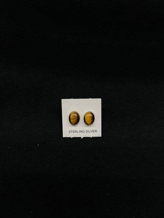 Tigers Eye Oval Post Earrings