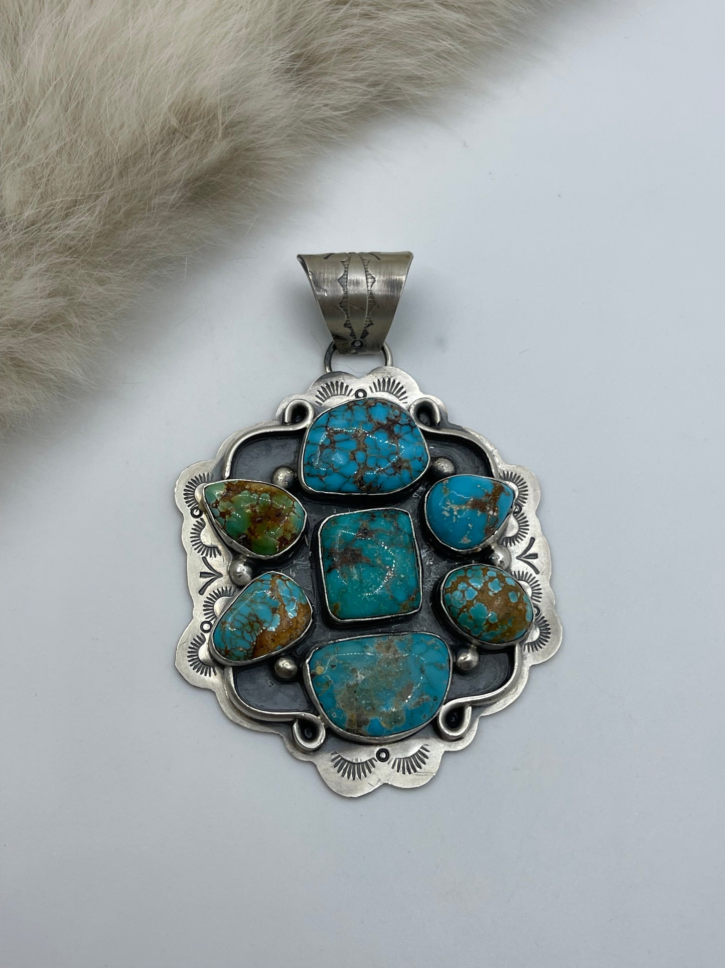 High Grade Kingman Turquoise Cluster Pendant by Lyle Piaso, Navajo