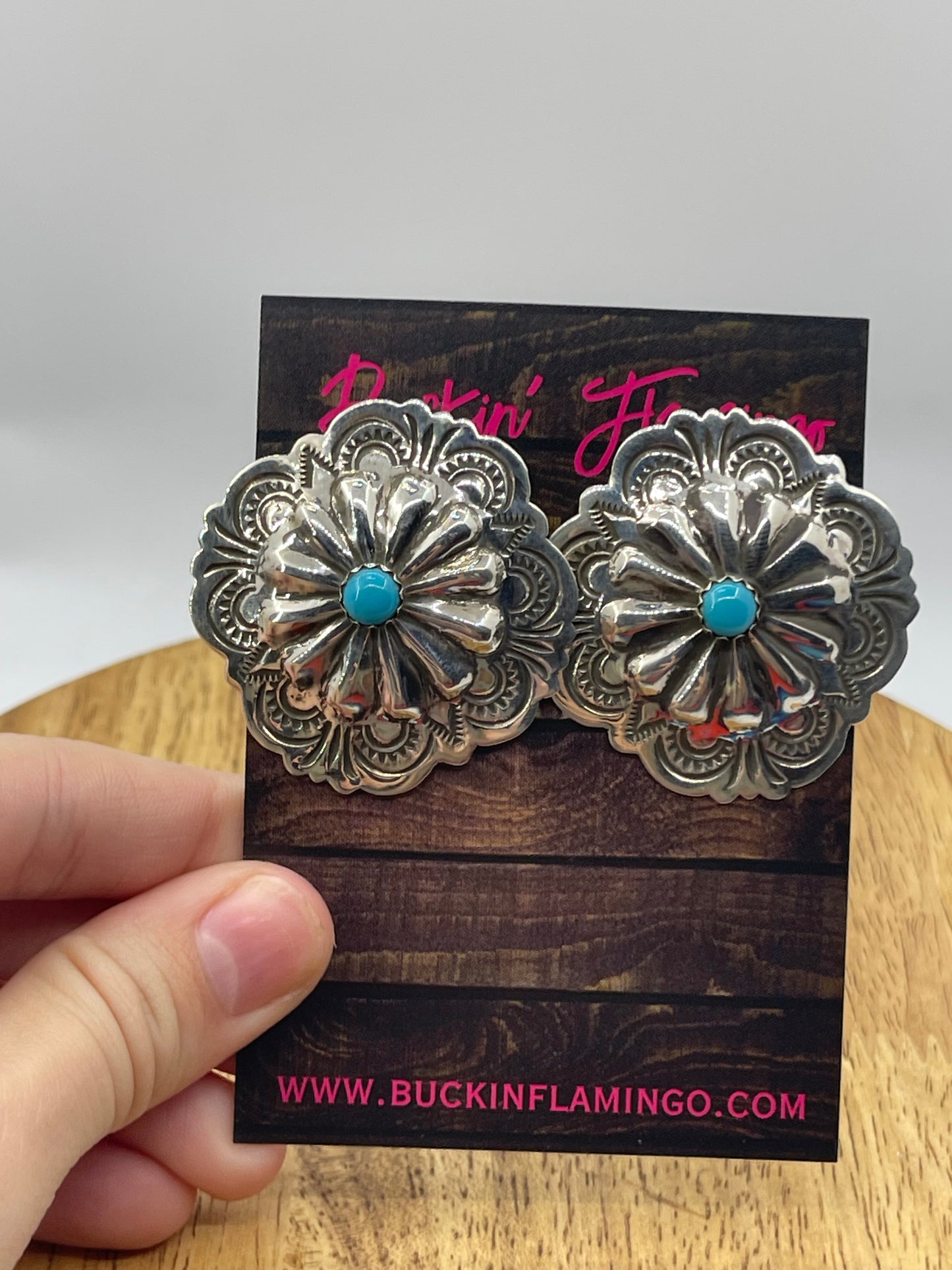 Concho Turquoise Post Earrings by Genevieve Blackgoat, Navajo