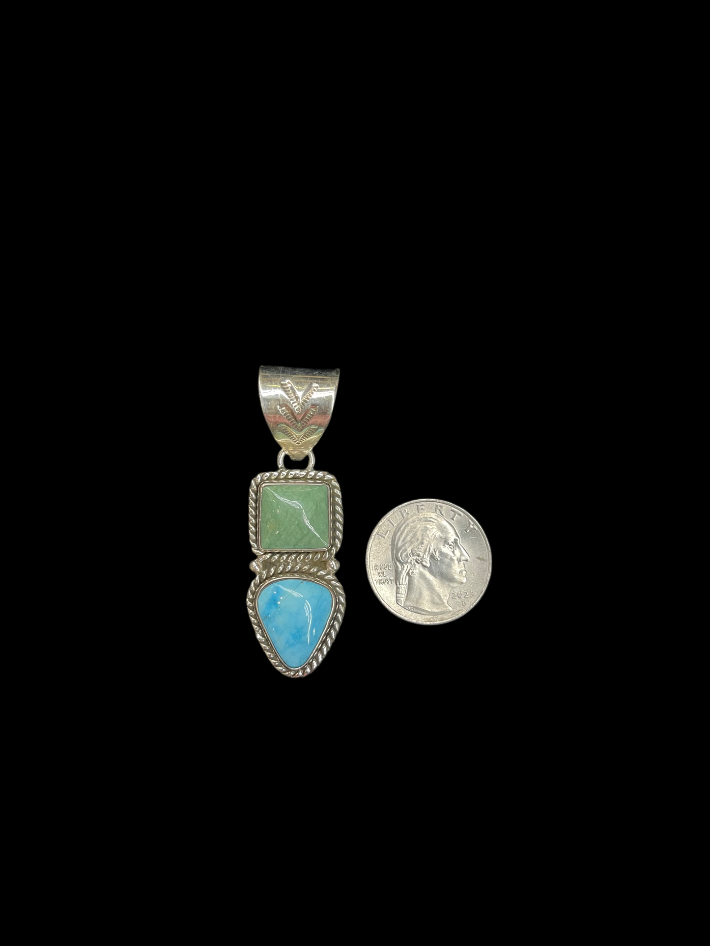 2 Stone Emerald Valley Turquoise and Kingman Turquoise Pendant