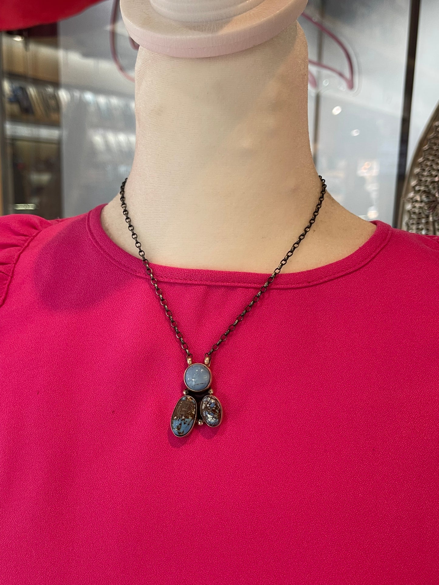 16" 3 Stone Golden Hills Turquoise Necklace by Augustine Largo, Navajo