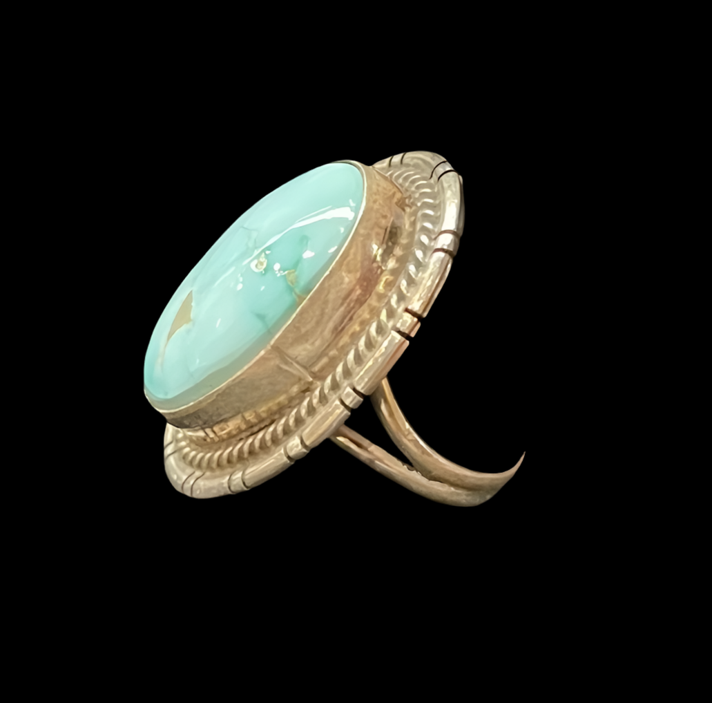 4.5 Sonoran Blue Turquoise Oval Ring by Peggy Skeets, Navajo