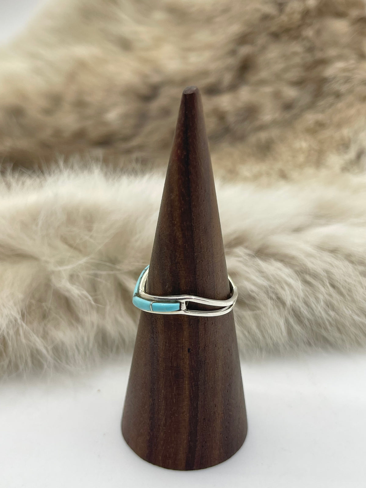 8.0 Turquoise Inlay Chevron Ring by Jamie Johnson, Navajo
