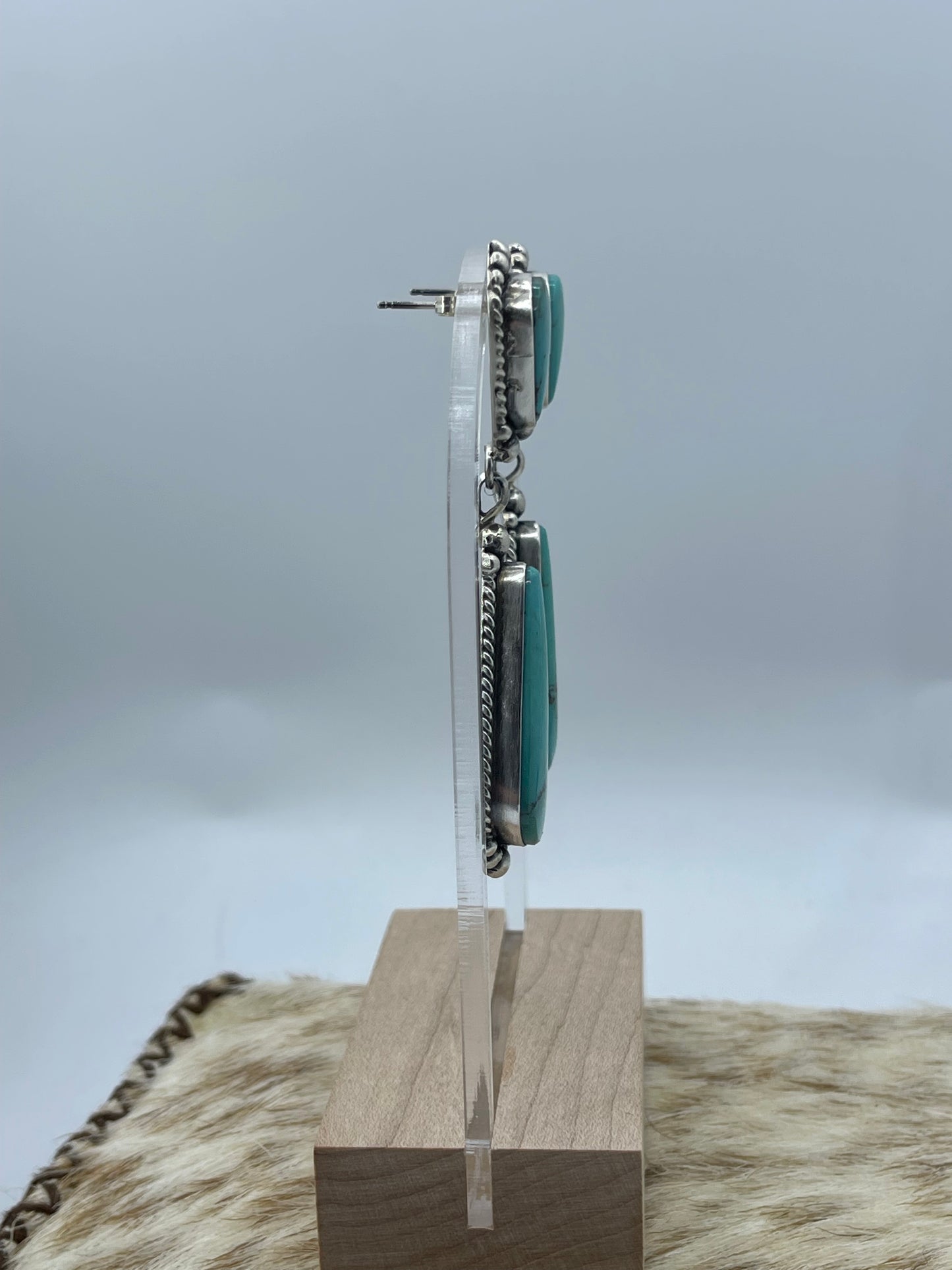 Kingman Turquoise 2 Stone Dangles by Elouise Kee, Navajo