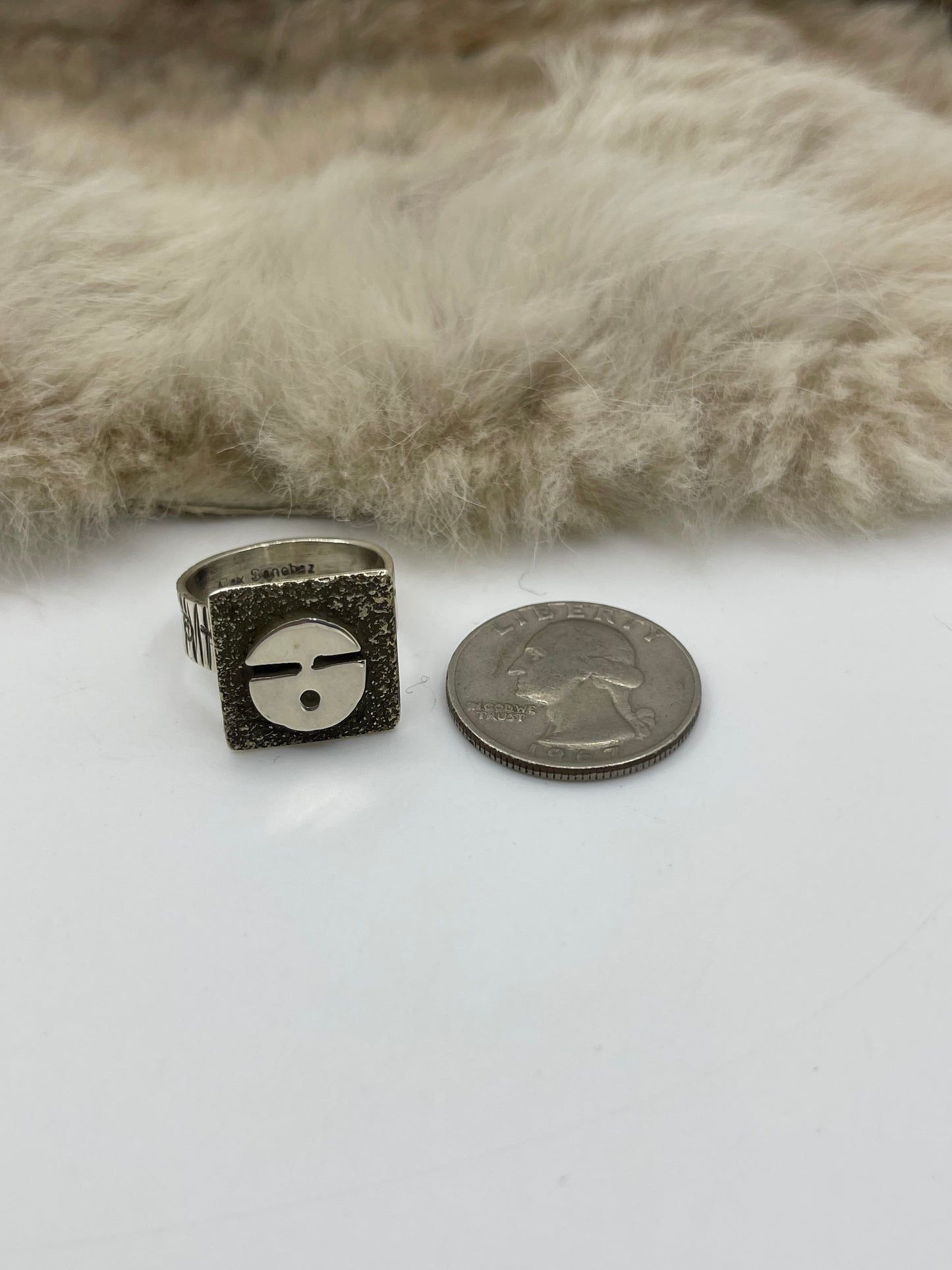 Adjustable 7.0-11.0 Sun Face Ring by Alex Sanchez, Navajo