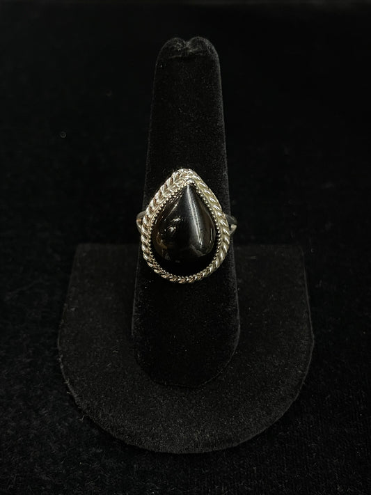 Black Onyx Teardrop Ring by Arlene Lewis, Navajo