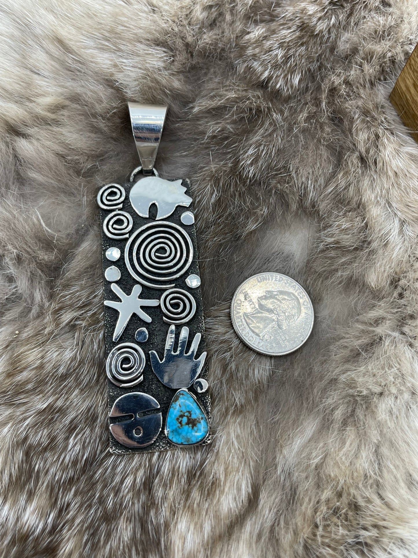 Kingman Web Turquoise Pendant by Alex Sanchez, Navajo