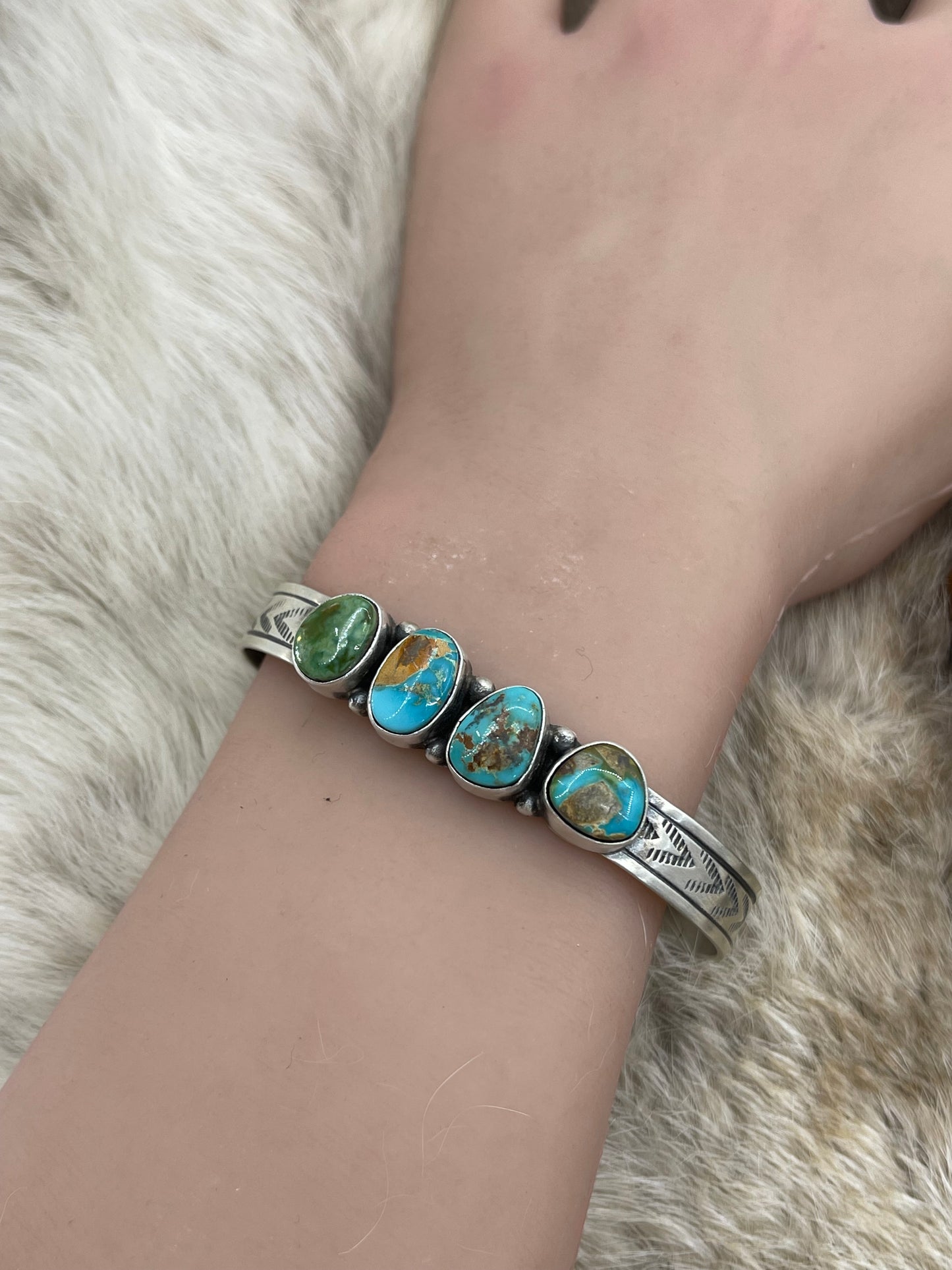 4 Stone Royston Turquoise Stacker Cuff by Rick Enriquez, Navajo