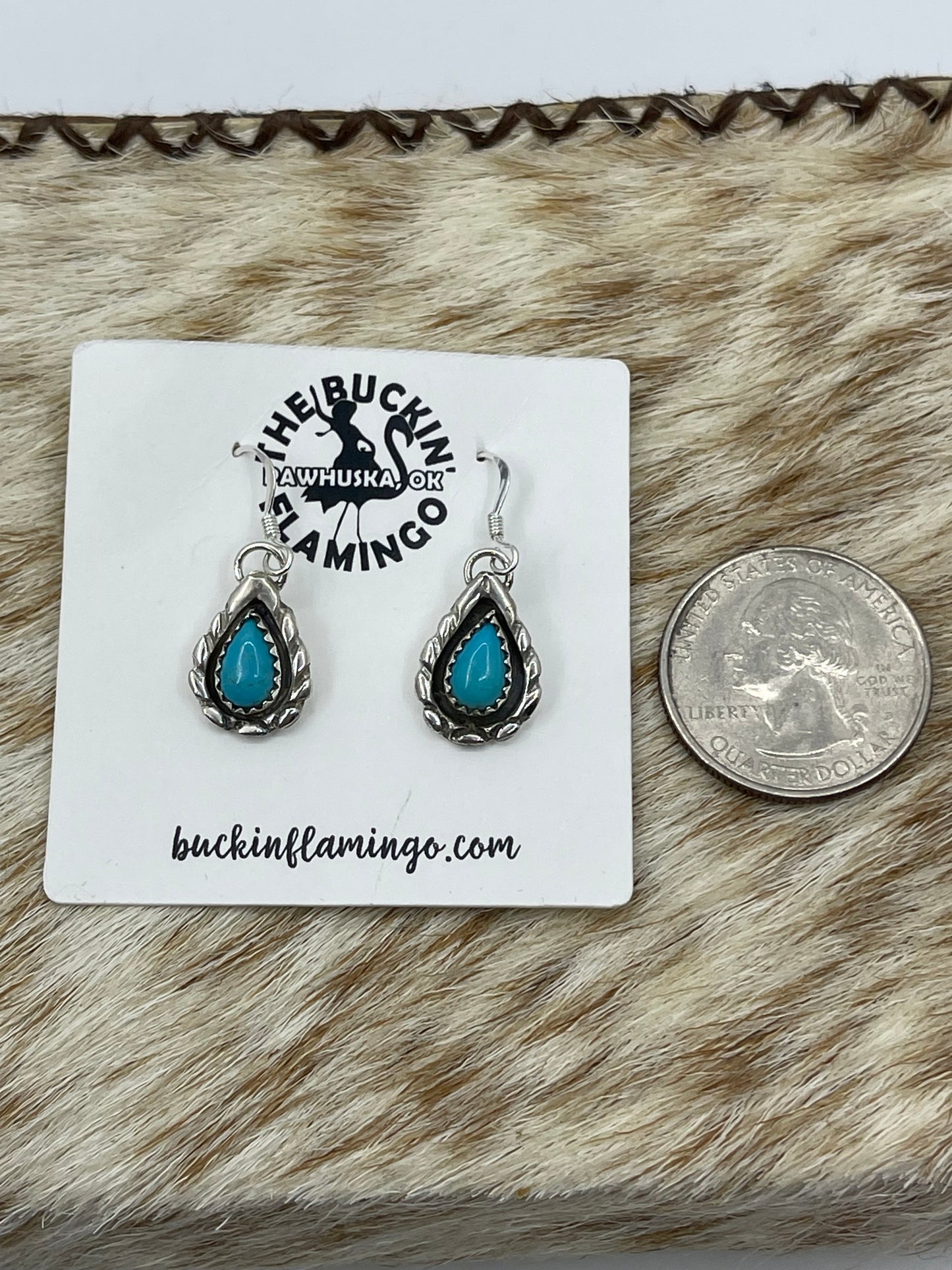 Turquoise Teardrop Dangle Earrings by Gerald Joe, Navajo