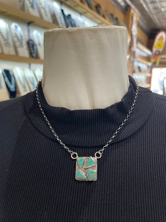 16" 4 Stone Square Necklace by Judy Candelaria, Zuni