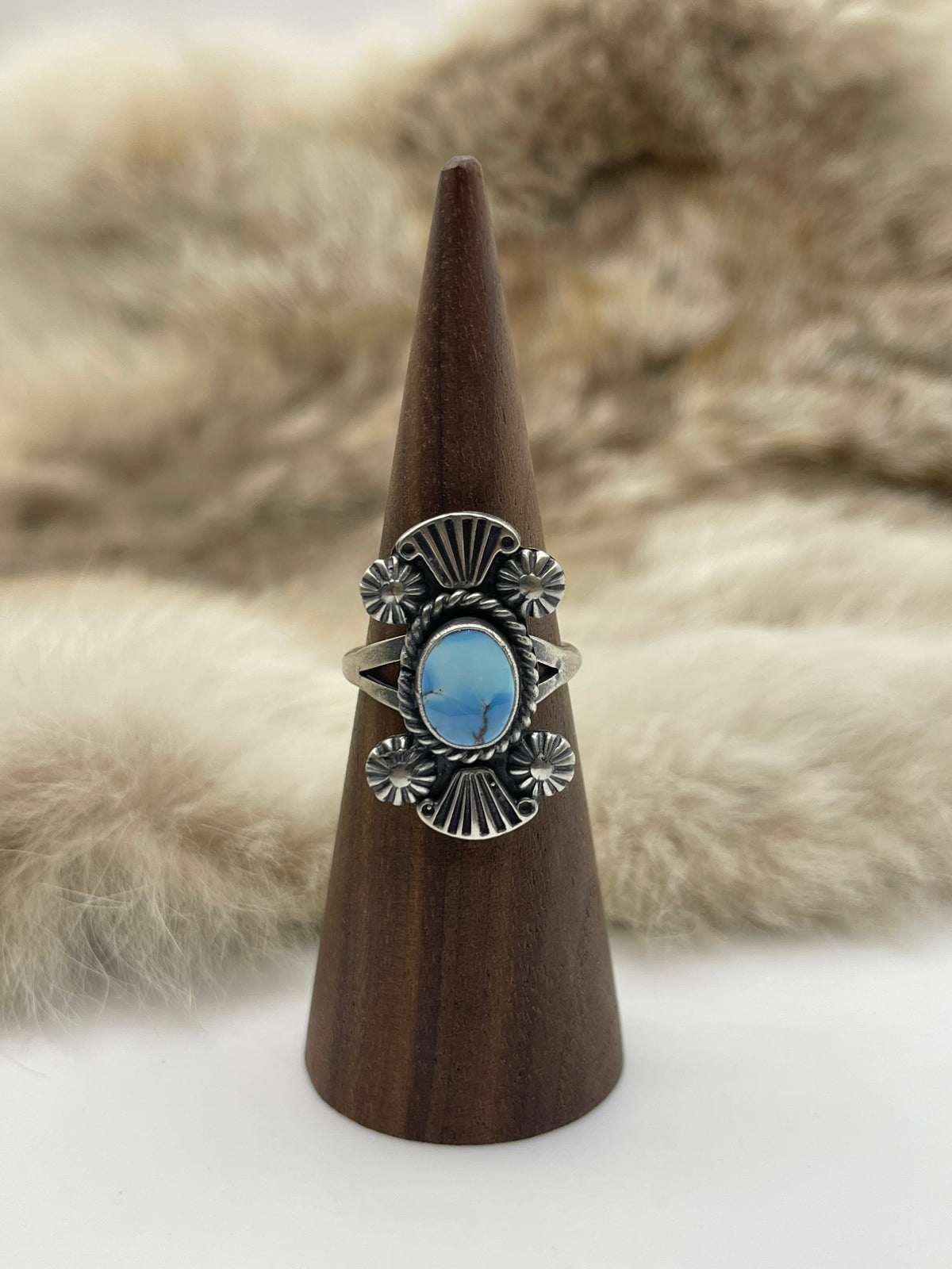 8.5 Golden Hills Turquoise Ring by Jerryson Henio, Navajo