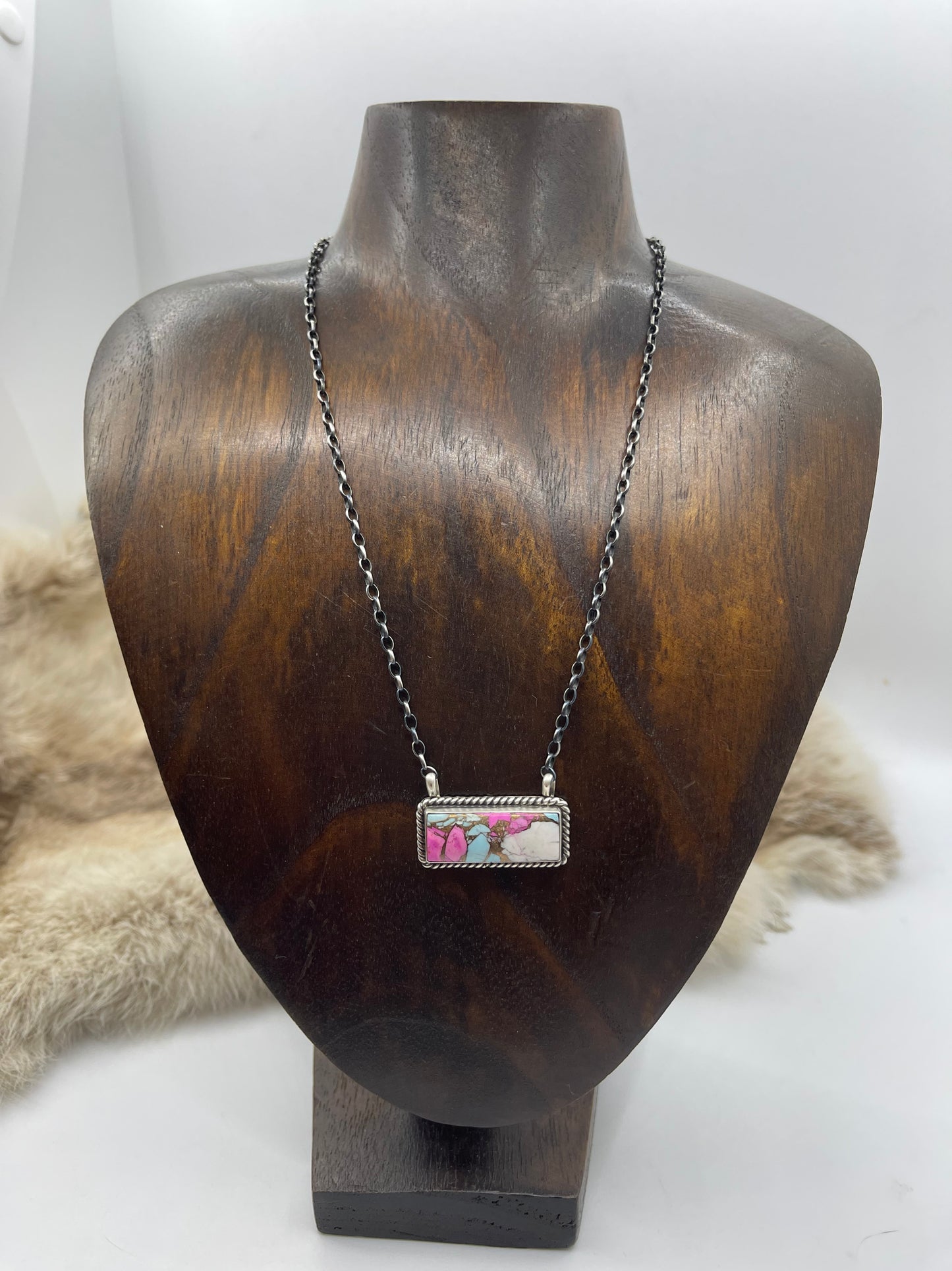16" Cotton Candy 1” Bar Necklace by Irene Kee, Navajo