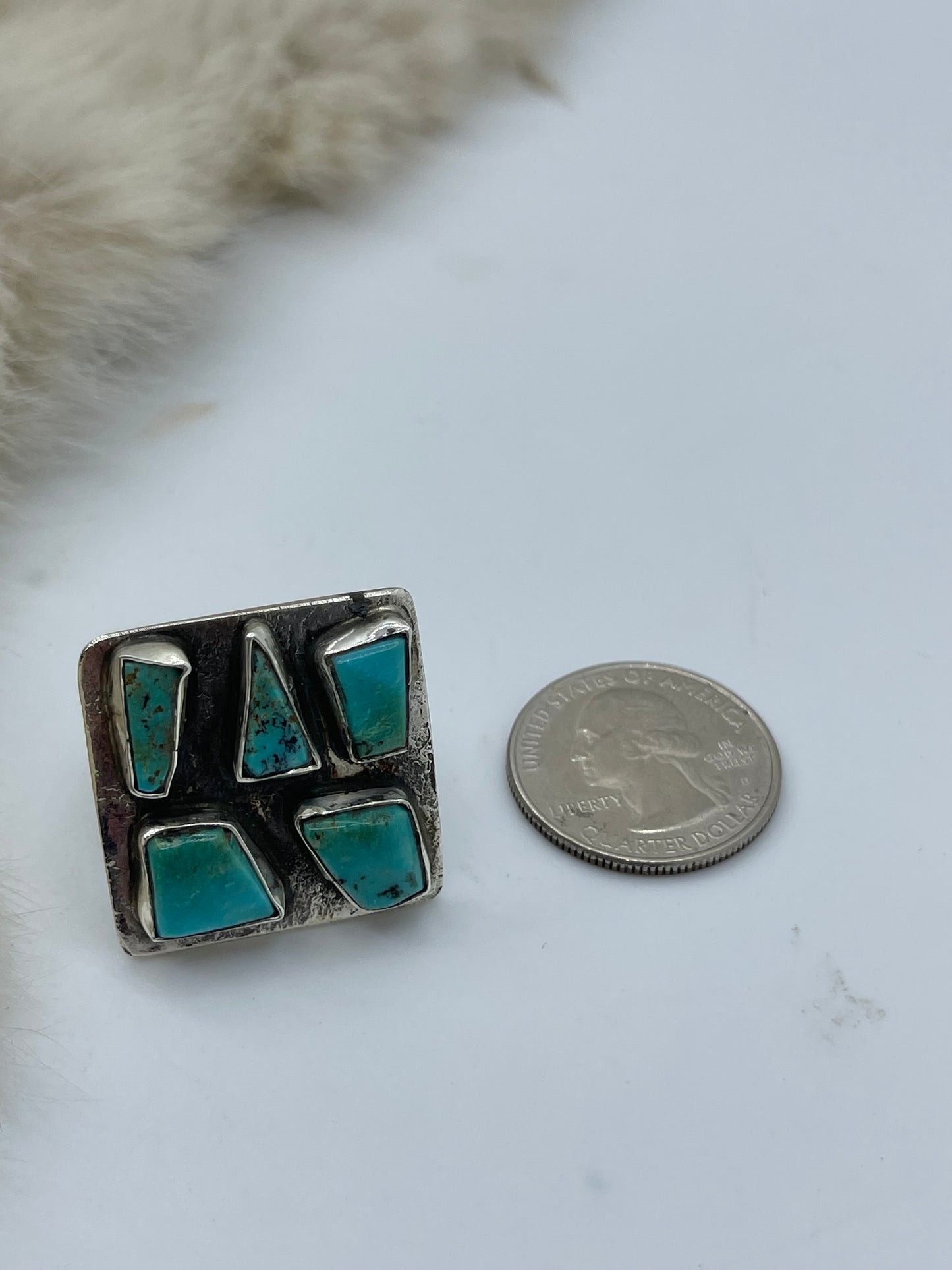 7.5 5 Stone Square Ring by Jude Candelaria, Zuni