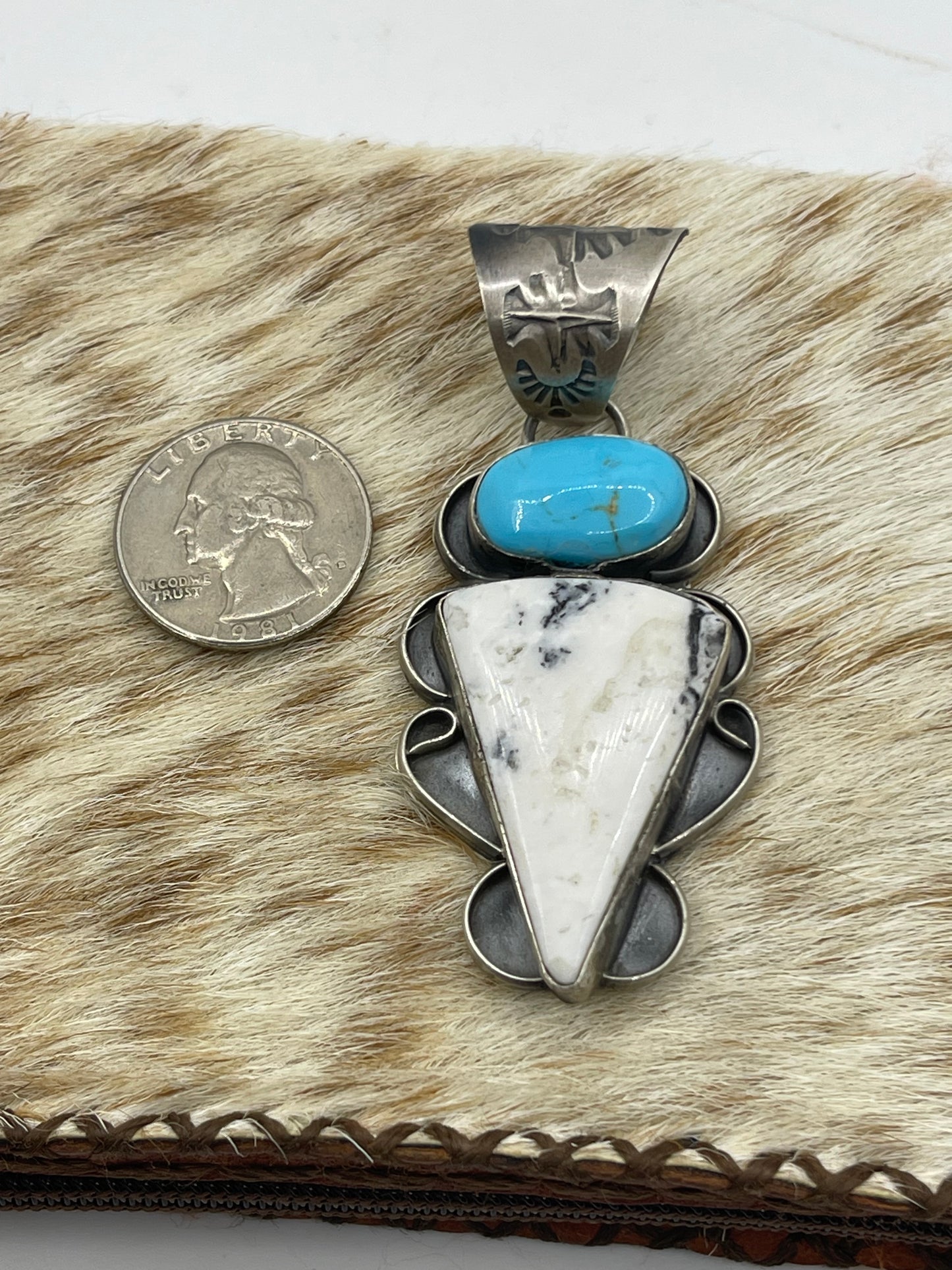 White Buffalo and Turquoise Pendant by Terrel Nez Sr., Navajo
