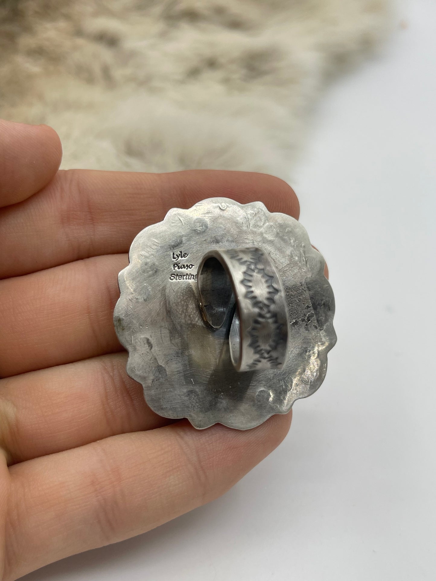 Adjustable Block Turquoise Ring by Lyle Piaso, Navajo