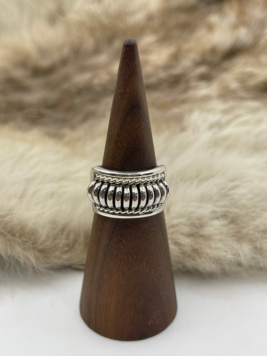 7.0 Ribbed “Water Bead” Design Ring by Thomas Charley, Navajo