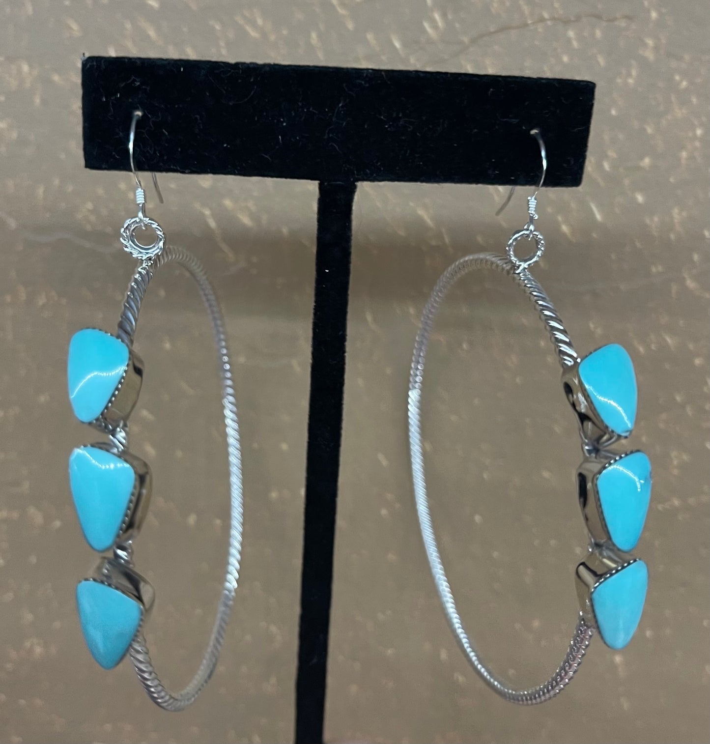 Turquoise Hoop Earrings by Jimson Belin, Navajo