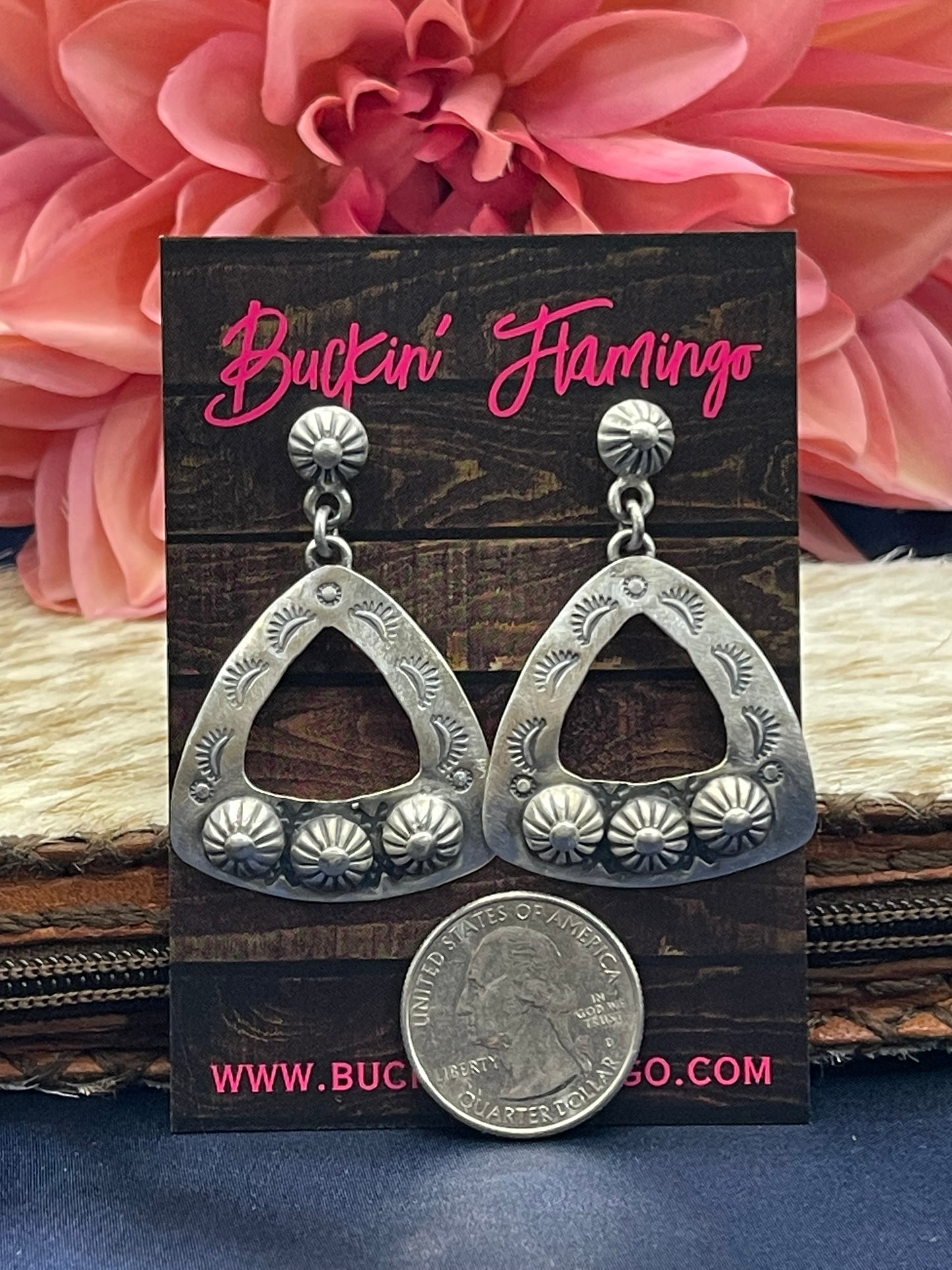 Stamped Triangle Concho Dangle Earrings