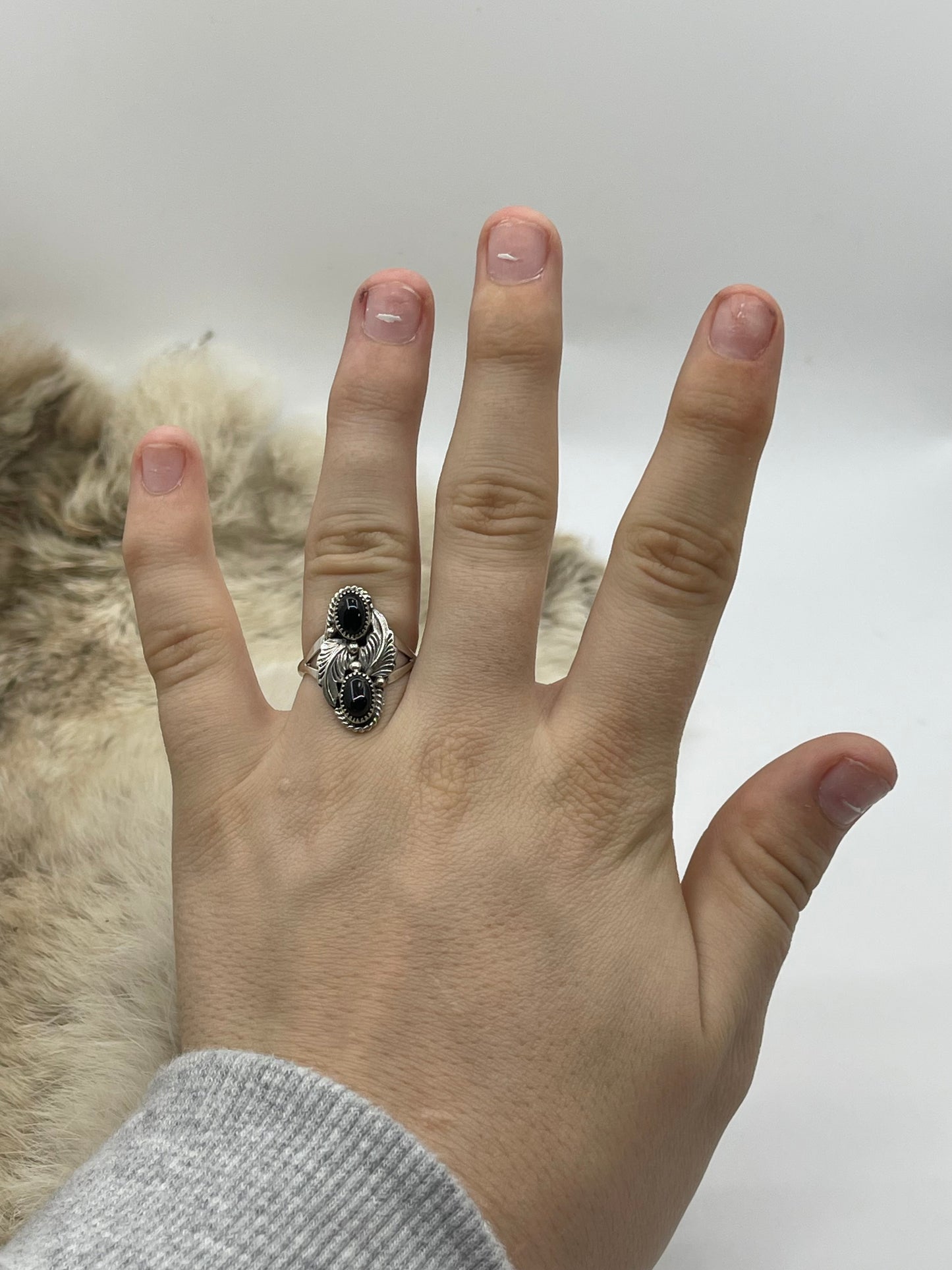 8.0 2 Stone Onyx Ring by Jerryson Henio, Navajo
