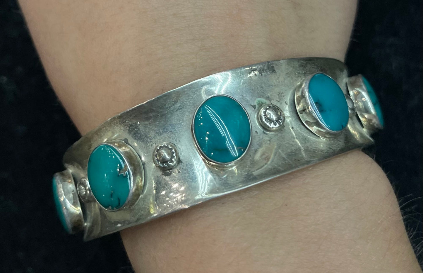 6 3/4" 5 Stone Turquoise Cuff by Emer Thompson, Navajo