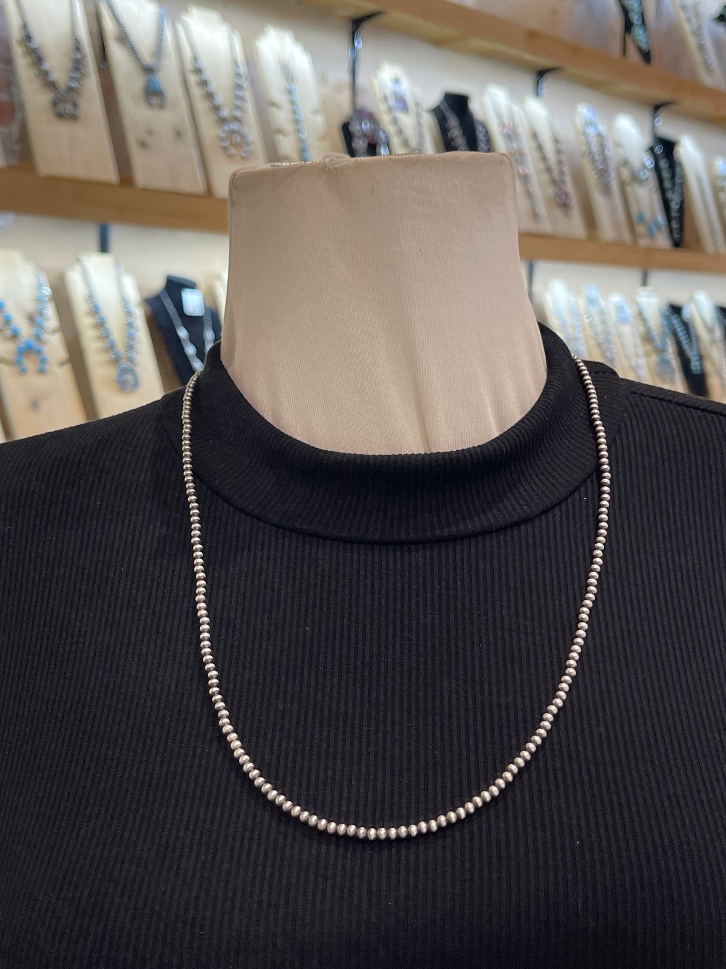 24" 3mm Navajo Style Pearls Strung Necklace by Lucinda Sardo, Navajo